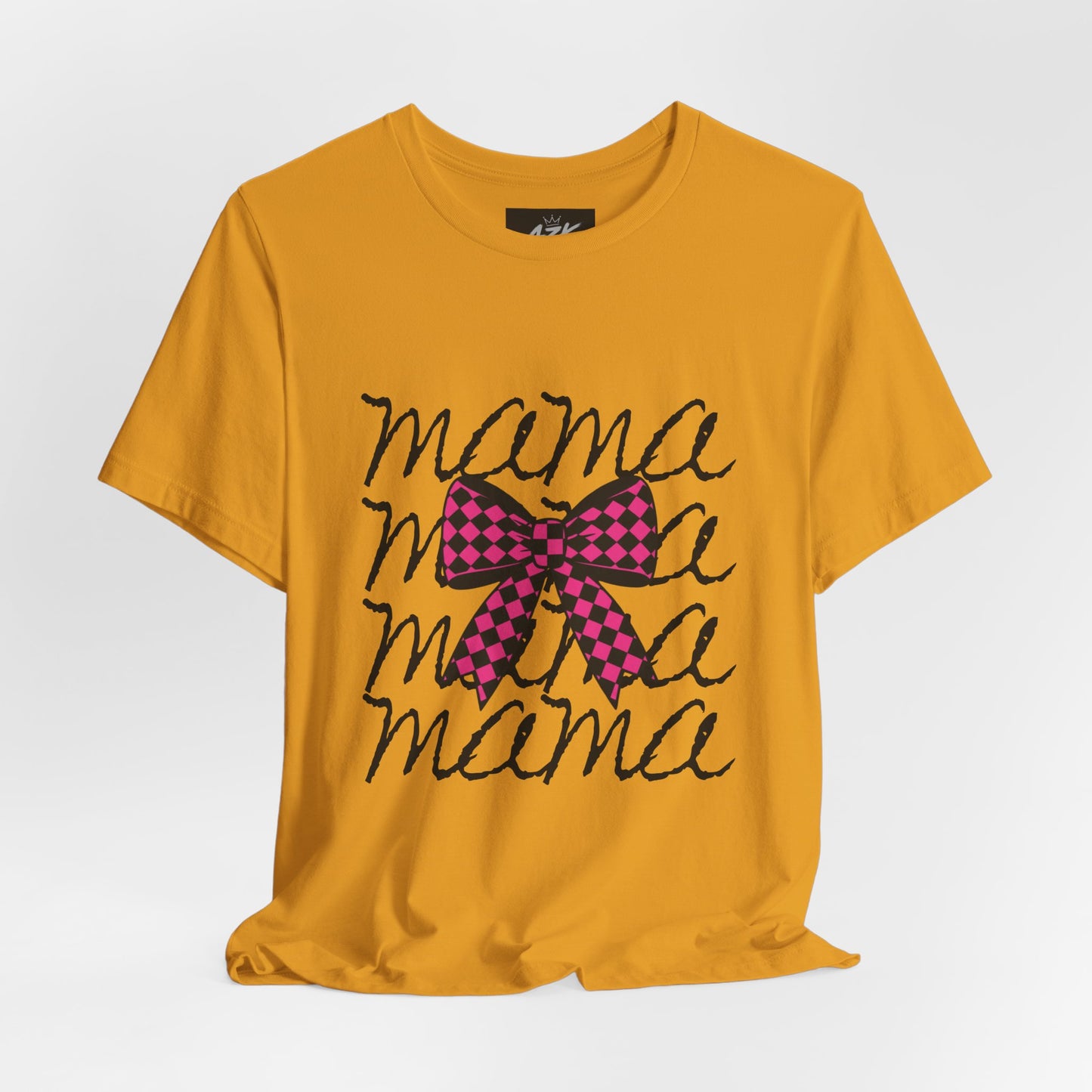Mama Script Tee with Pink Plaid Bow