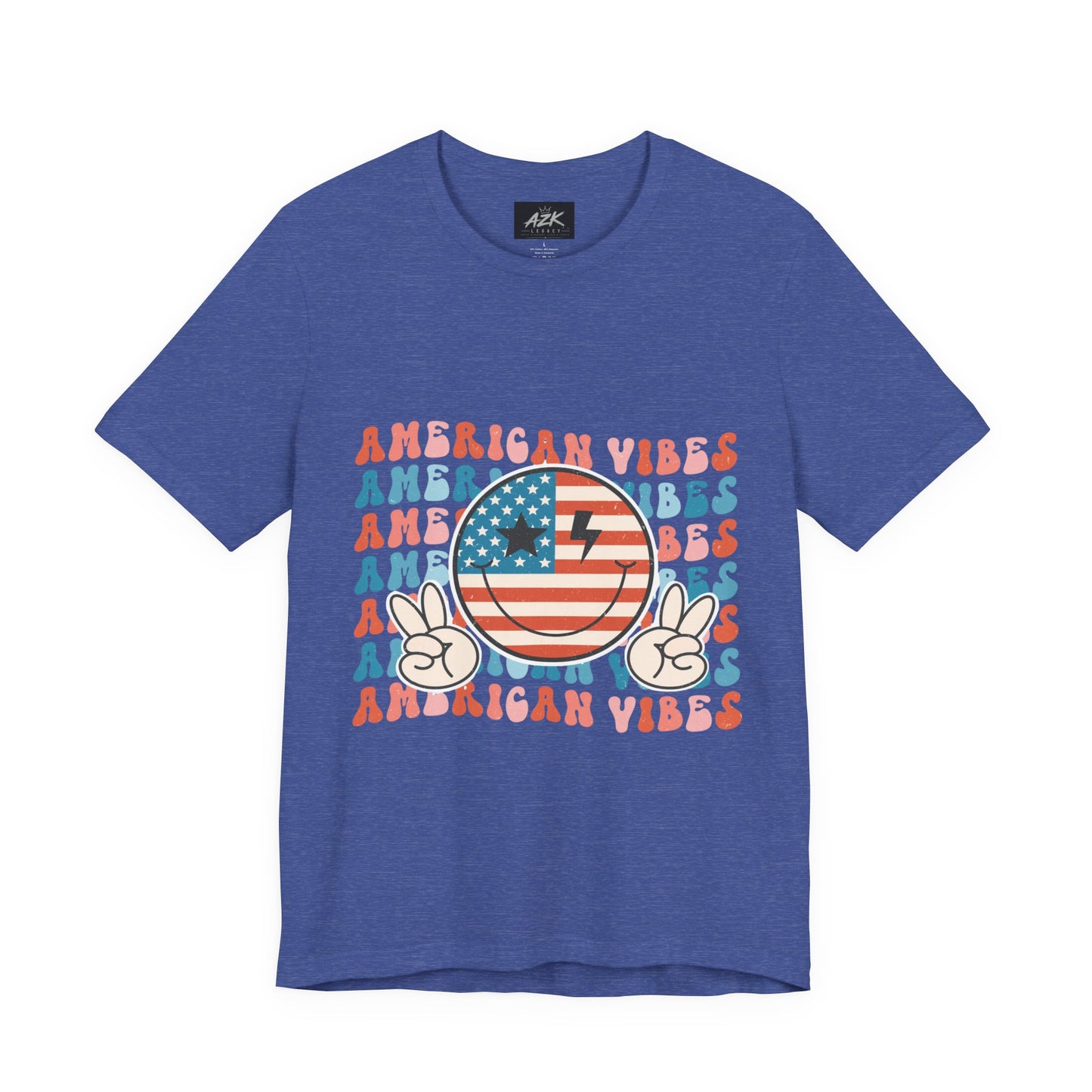 American Vibes T-Shirt — Retro Peace Sign Flag Tee (Fourth of July)