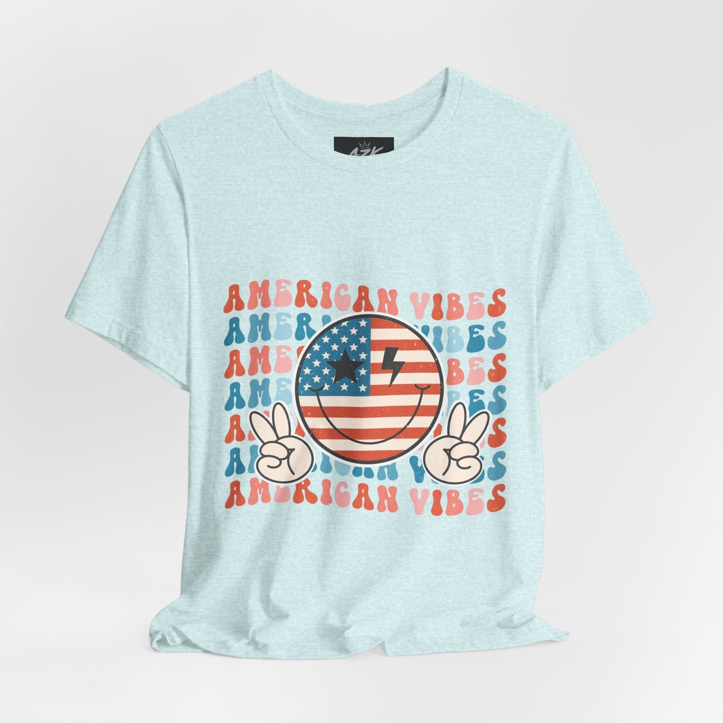 American Vibes T-Shirt — Retro Peace Sign Flag Tee (Fourth of July)