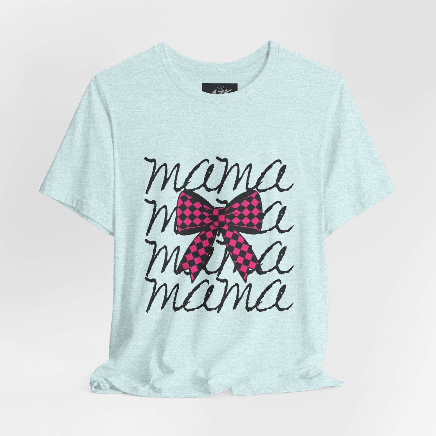 Mama Script Tee with Pink Plaid Bow