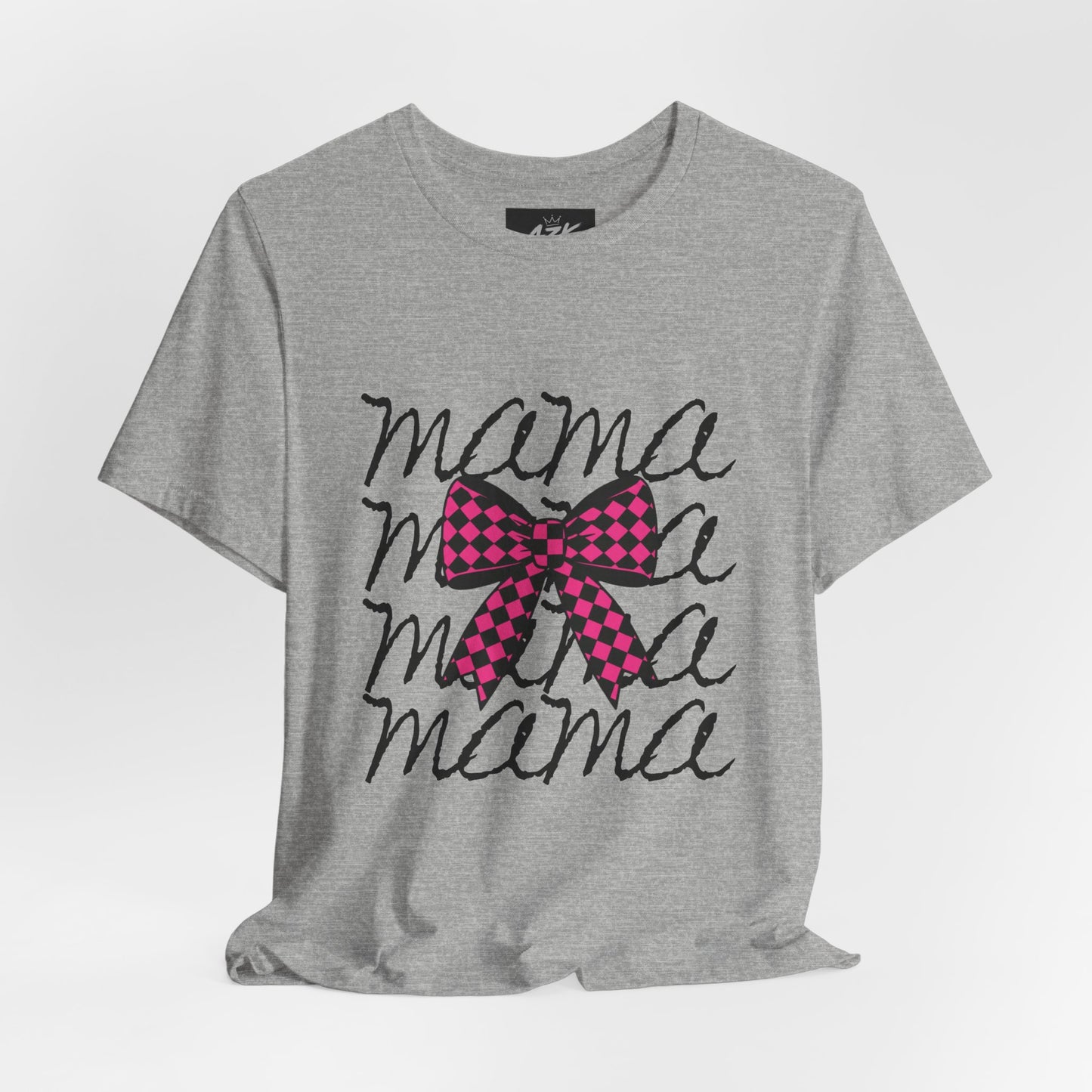 Mama Script Tee with Pink Plaid Bow