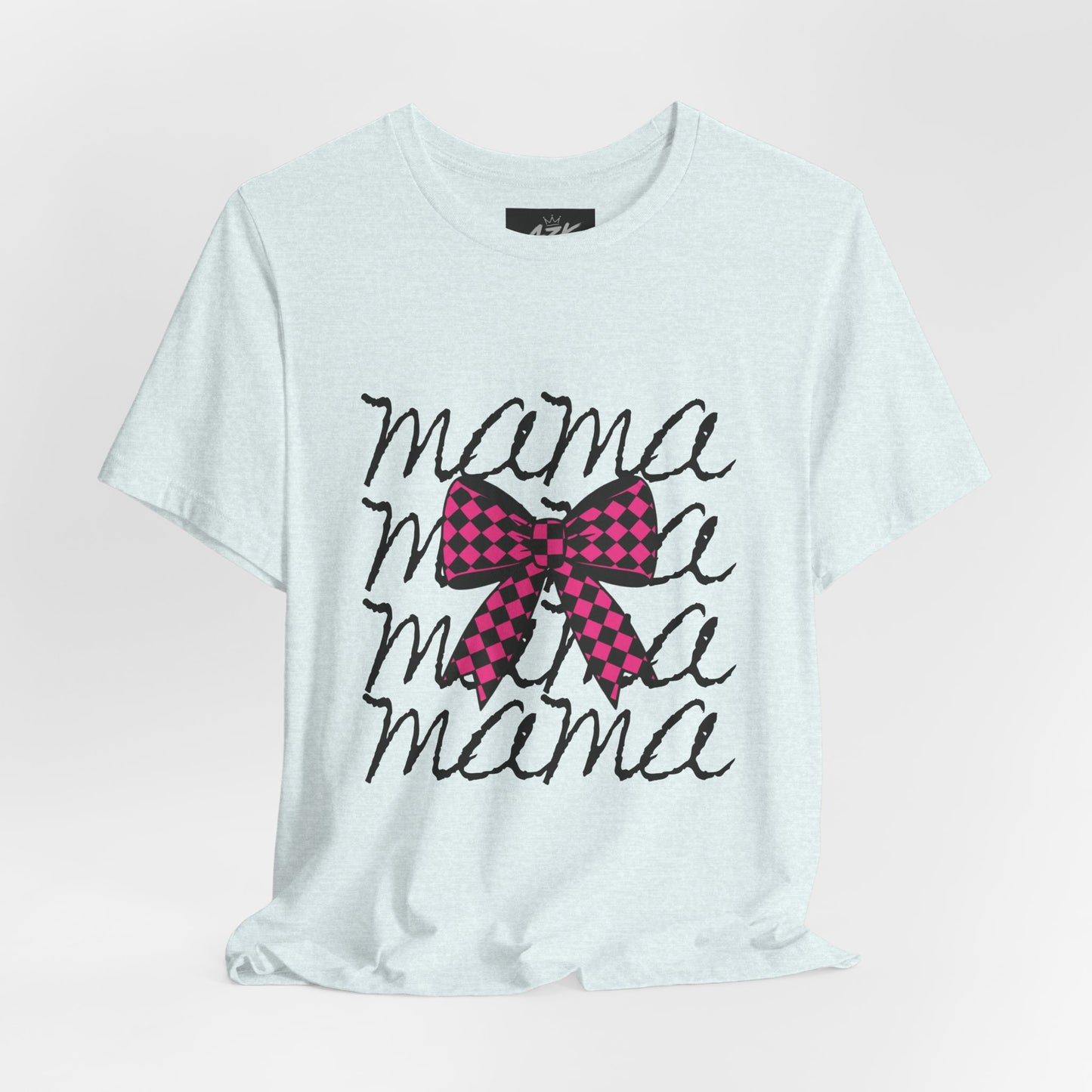Mama Script Tee with Pink Plaid Bow