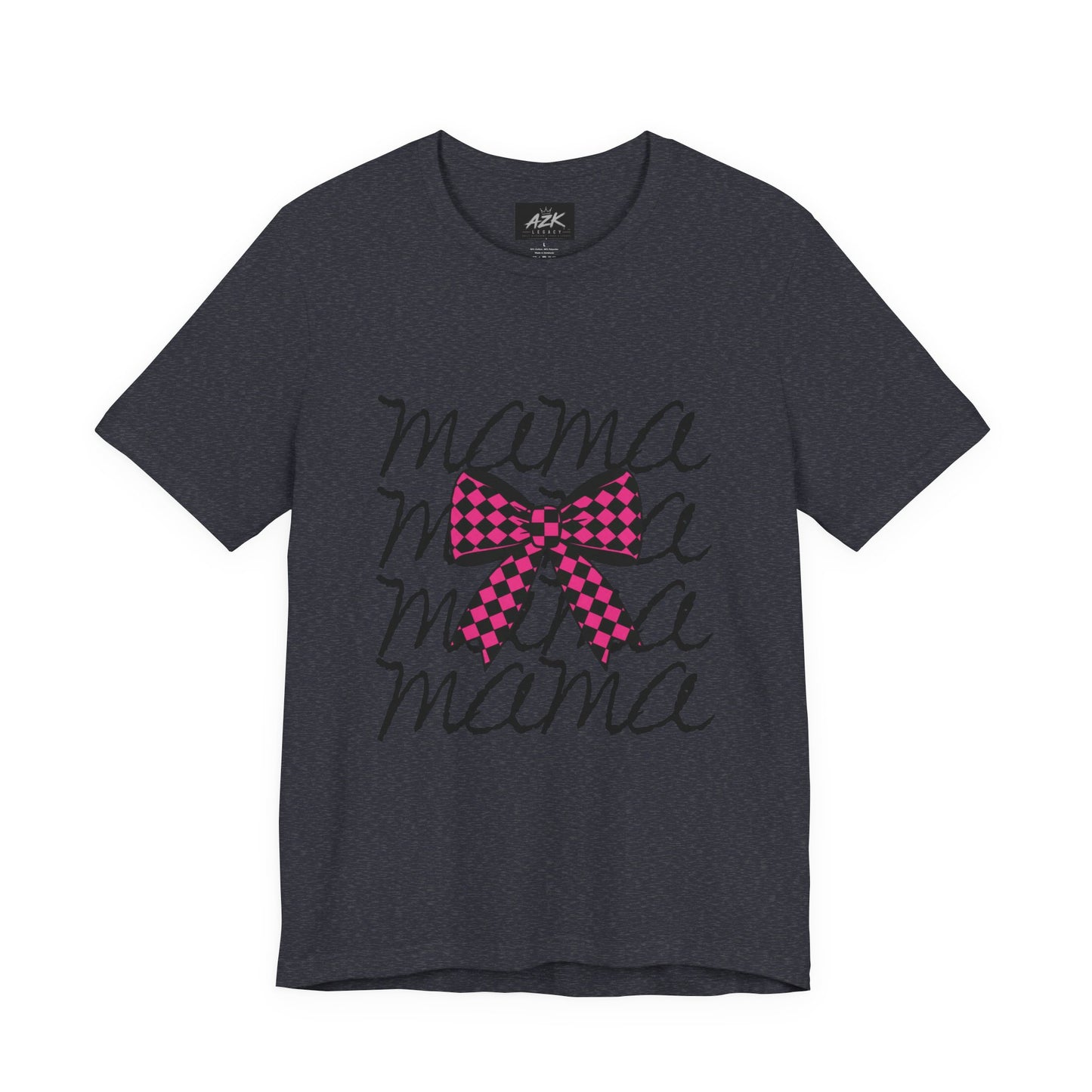 Mama Script Tee with Pink Plaid Bow