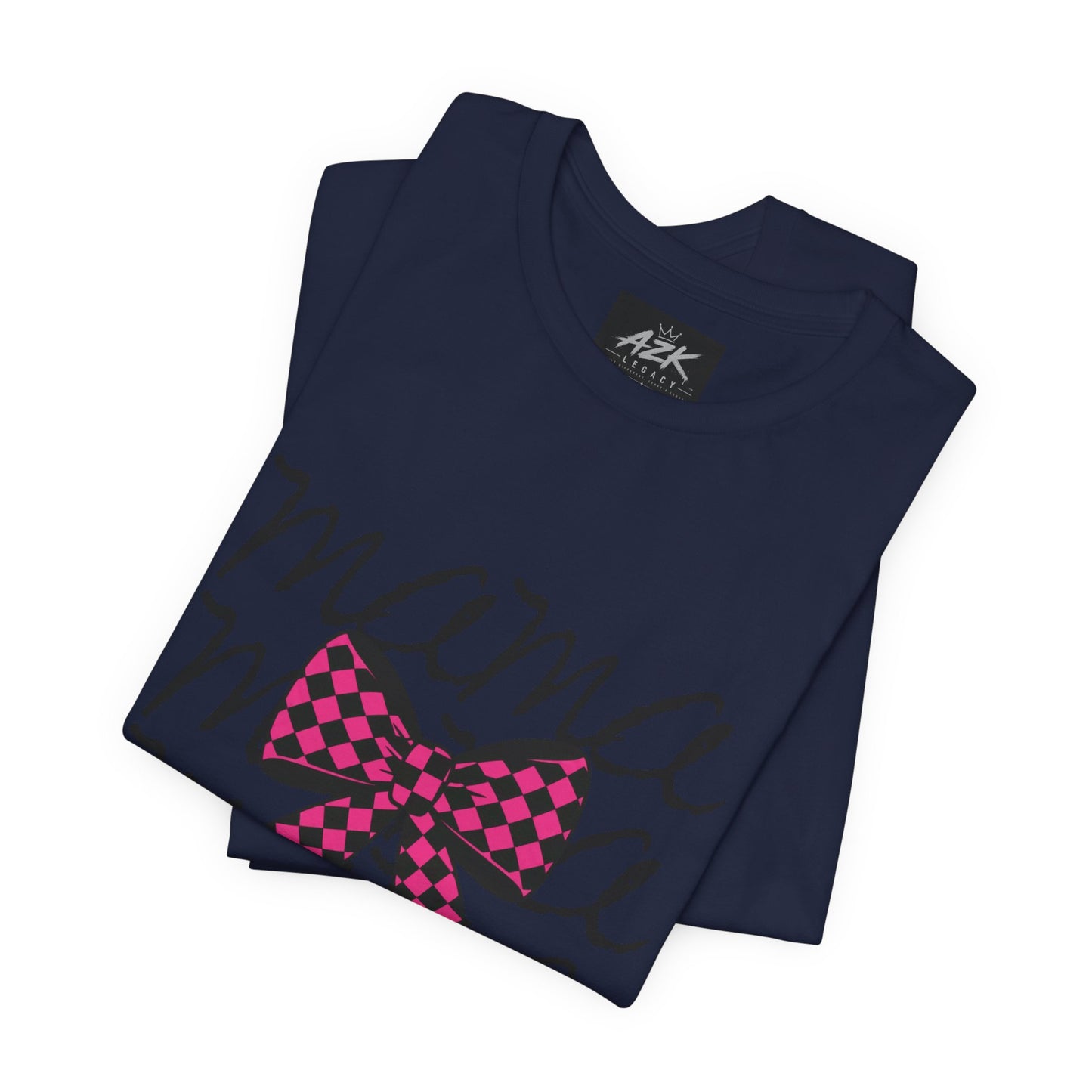 Mama Script Tee with Pink Plaid Bow
