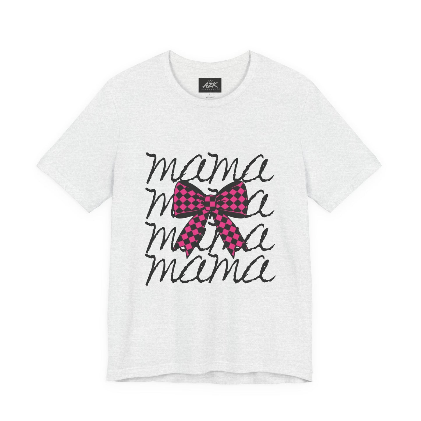 Mama Script Tee with Pink Plaid Bow
