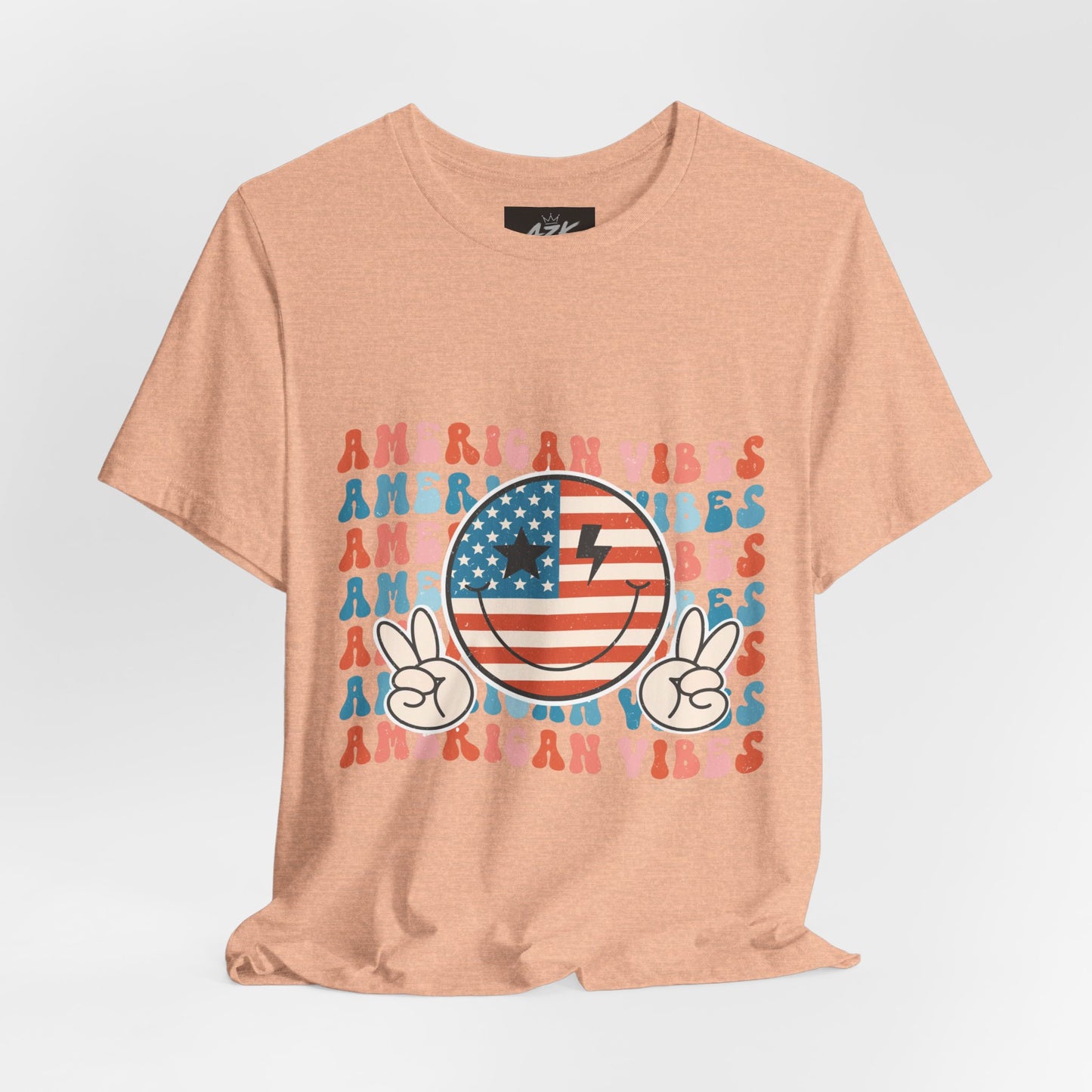 American Vibes T-Shirt — Retro Peace Sign Flag Tee (Fourth of July)