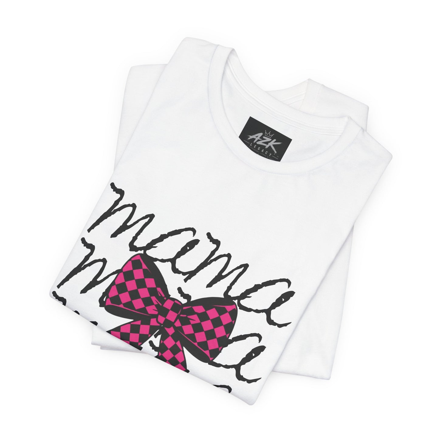 Mama Script Tee with Pink Plaid Bow