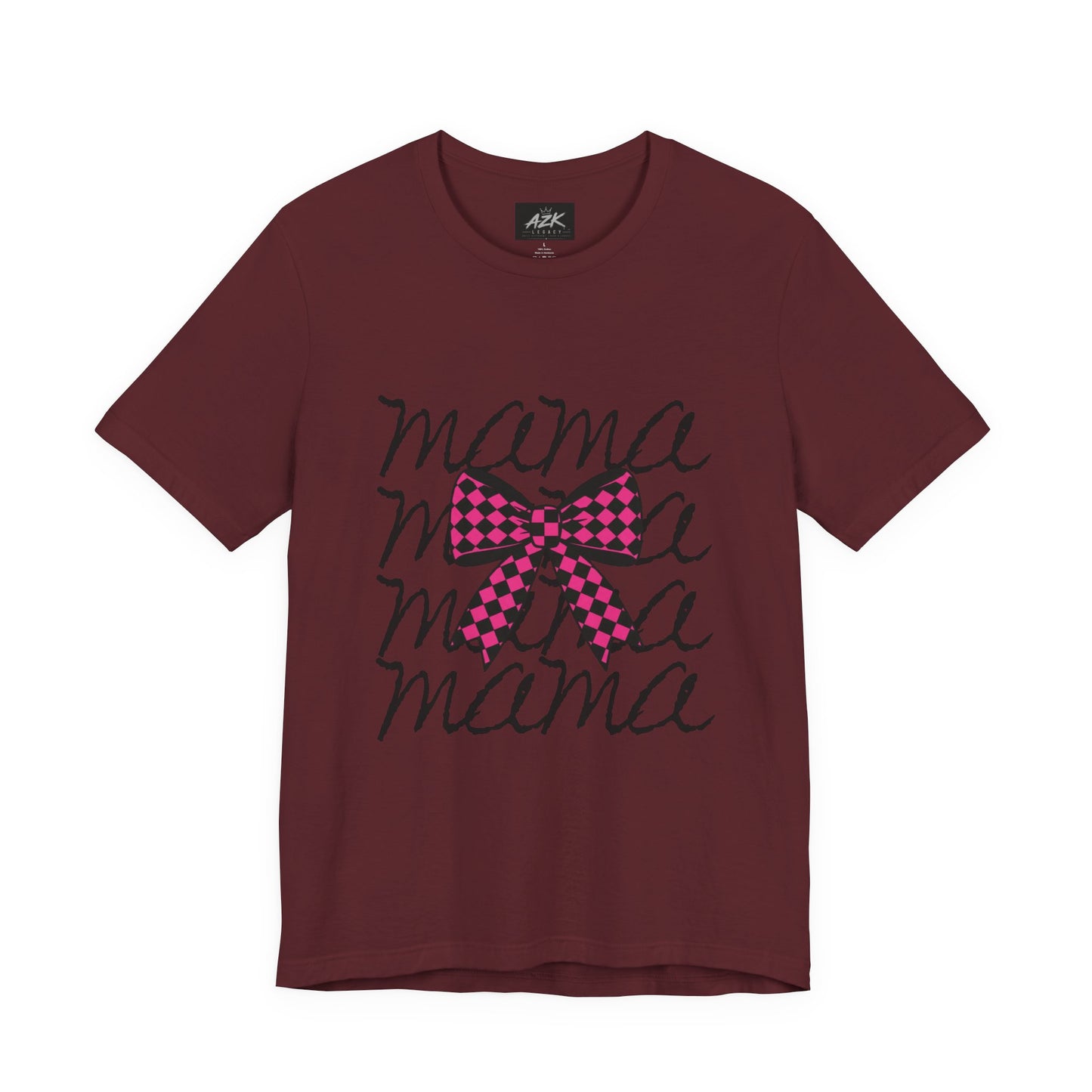 Mama Script Tee with Pink Plaid Bow