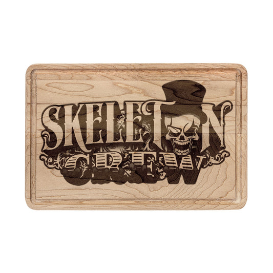 Engraved Wooden Cutting Board — "Skeleton Crew" Skull Design
