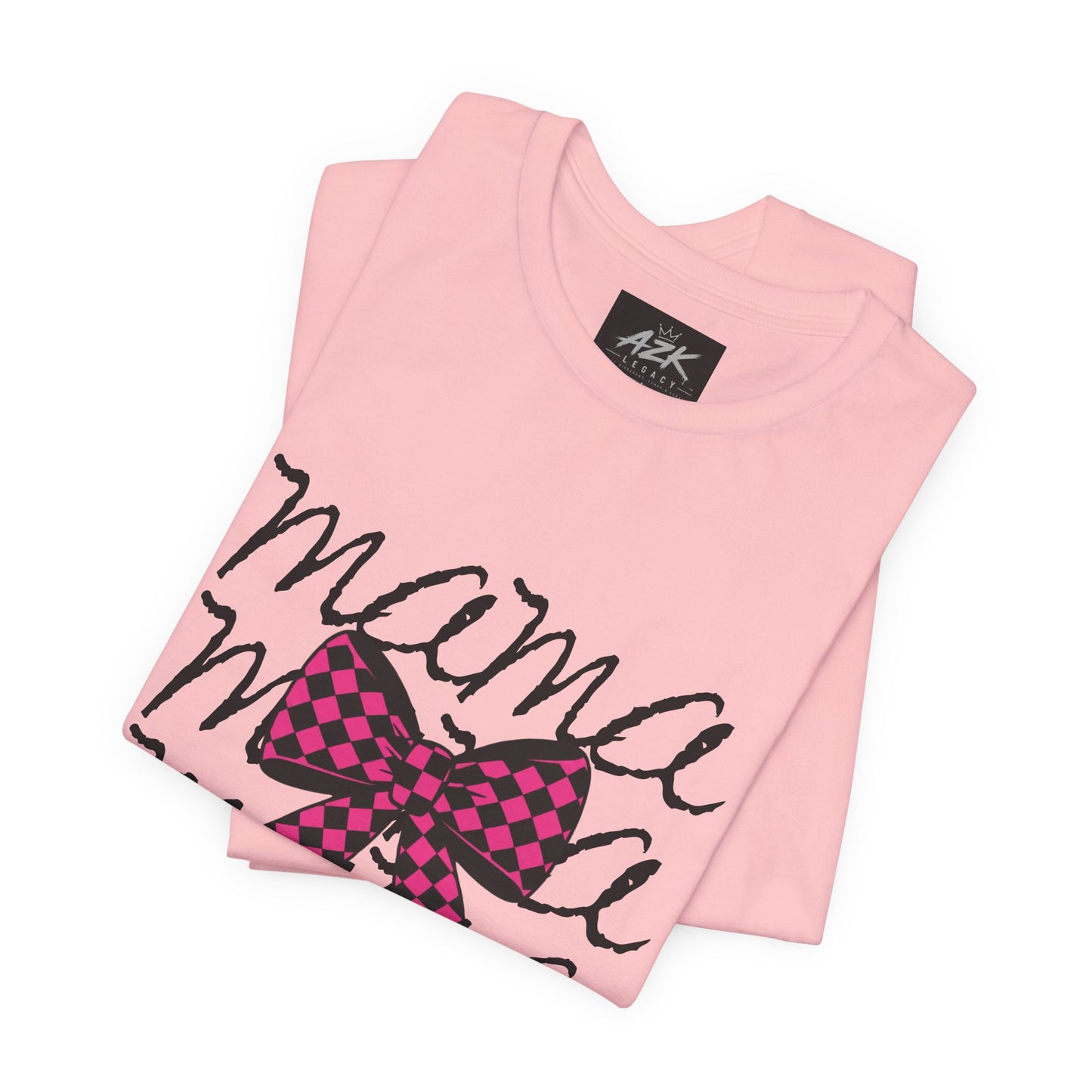 Mama Script Tee with Pink Plaid Bow