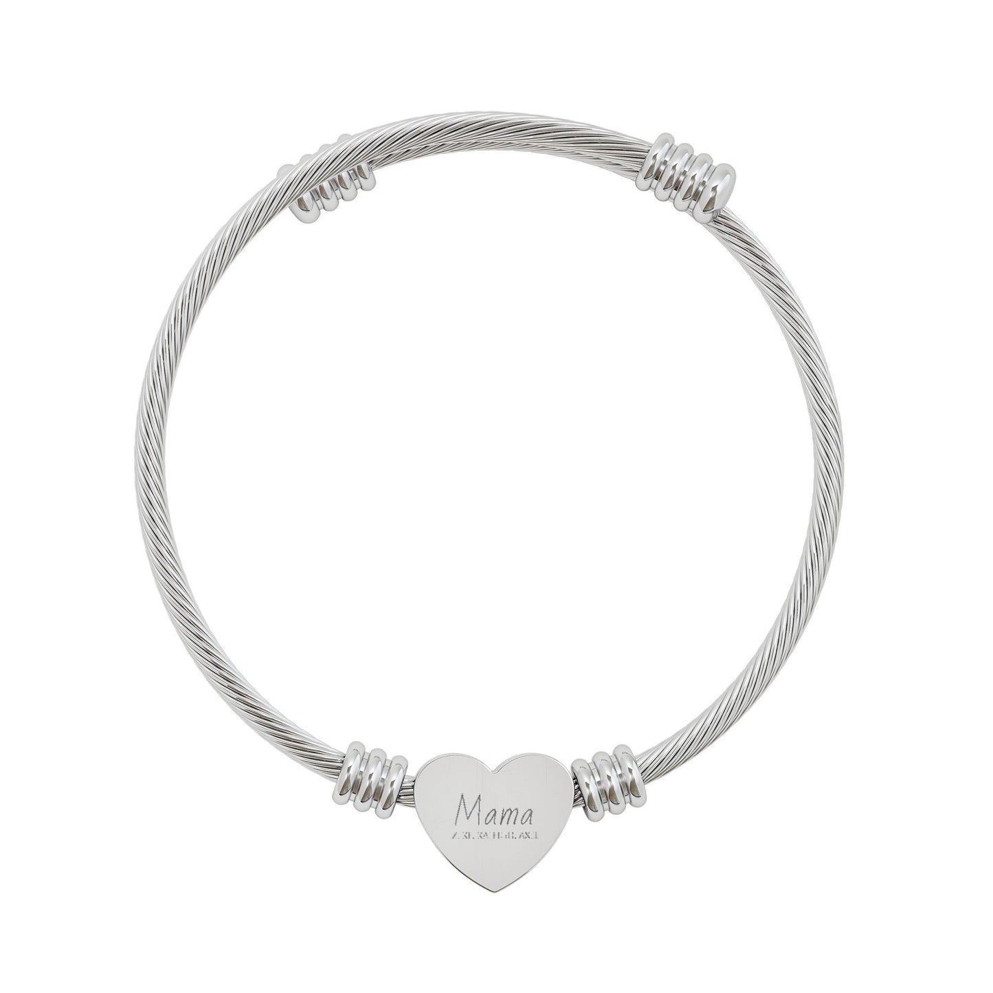 Engravable Heart Cuff Bracelet — Personalized Engraved Heart Cable Bracelet (Silver or Gold)