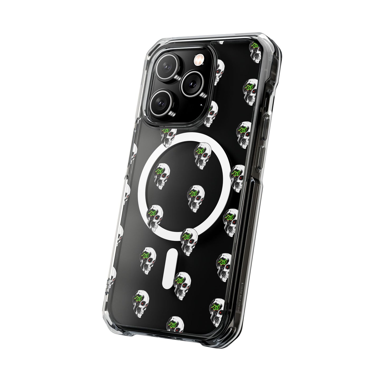Clear MagSafe Phone Case — Green Eye Skull Pattern