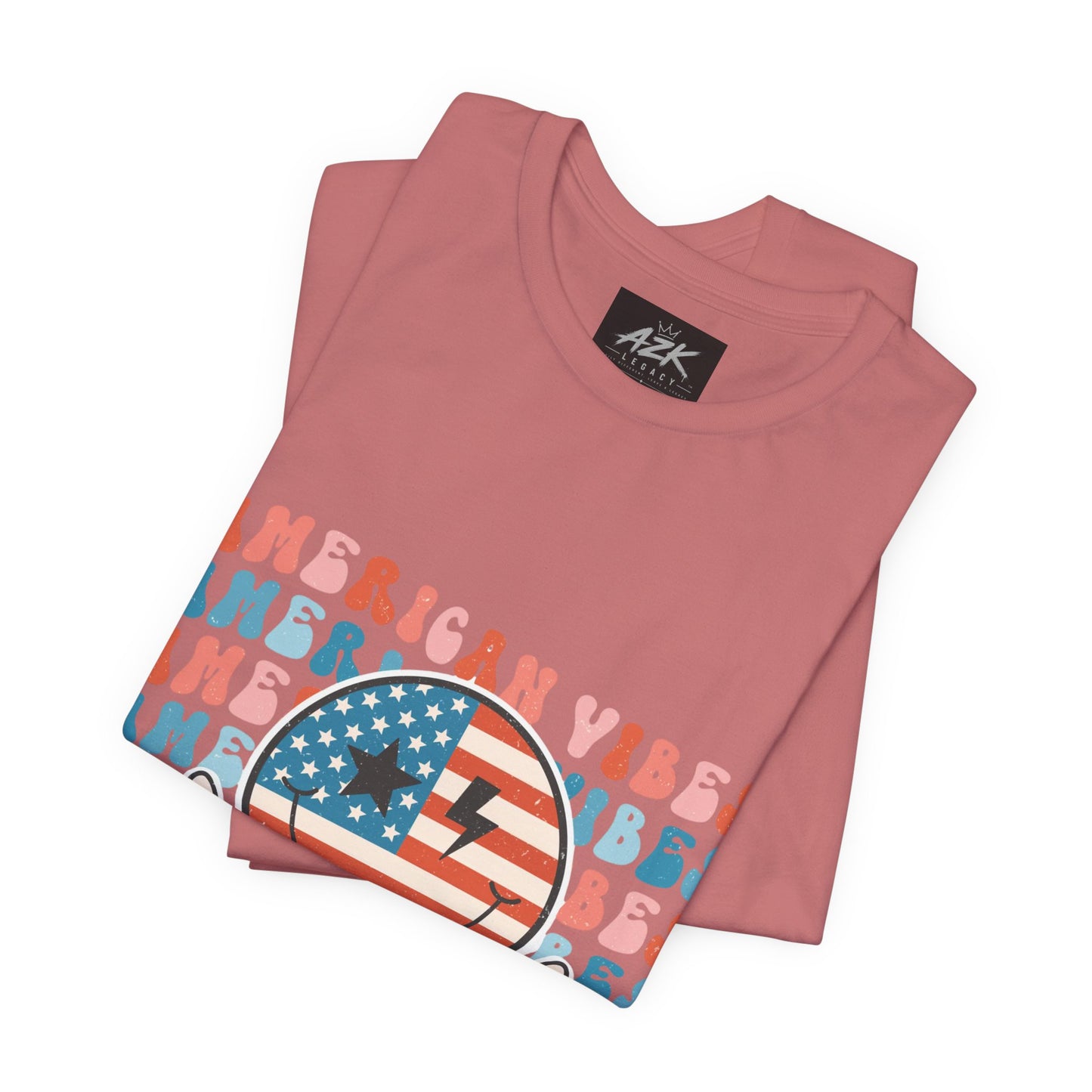 American Vibes T-Shirt — Retro Peace Sign Flag Tee (Fourth of July)