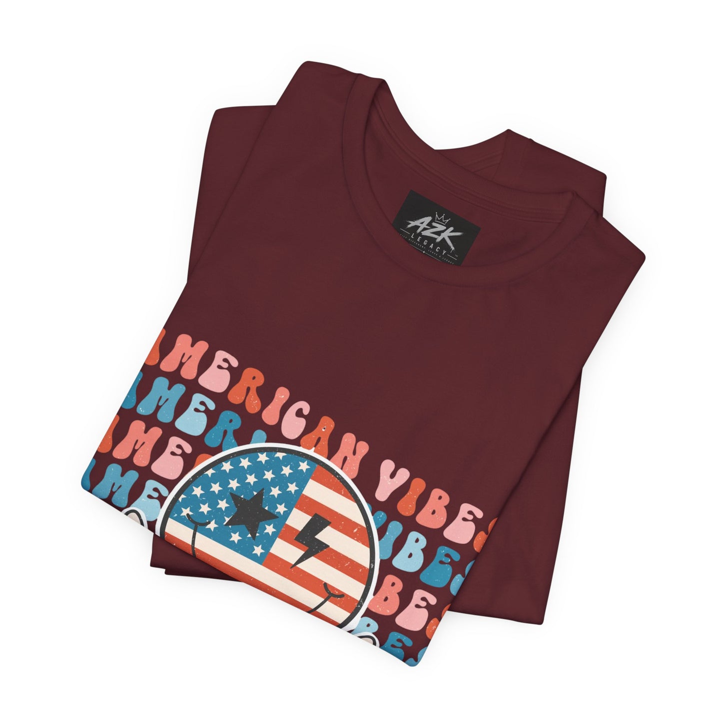 American Vibes T-Shirt — Retro Peace Sign Flag Tee (Fourth of July)