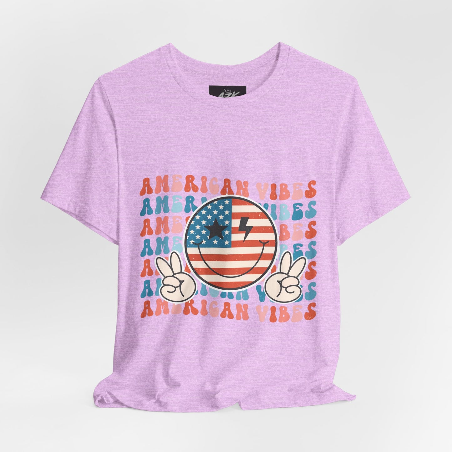 American Vibes T-Shirt — Retro Peace Sign Flag Tee (Fourth of July)
