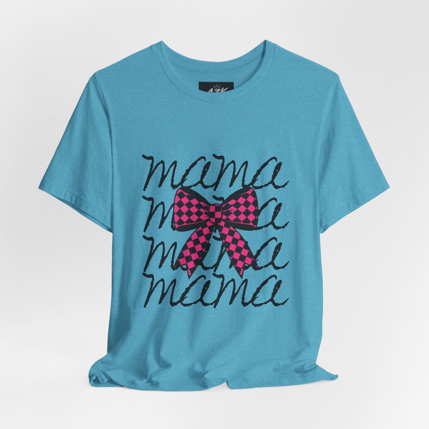 Mama Script Tee with Pink Plaid Bow