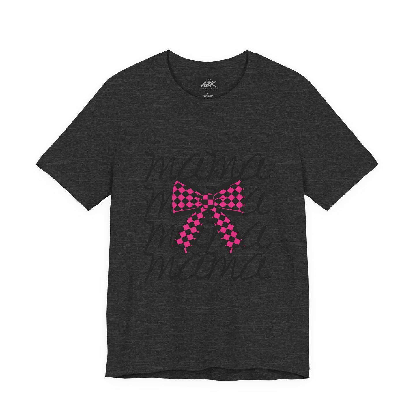 Mama Script Tee with Pink Plaid Bow
