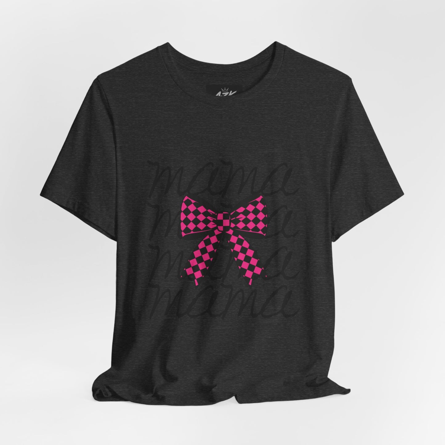 Mama Script Tee with Pink Plaid Bow
