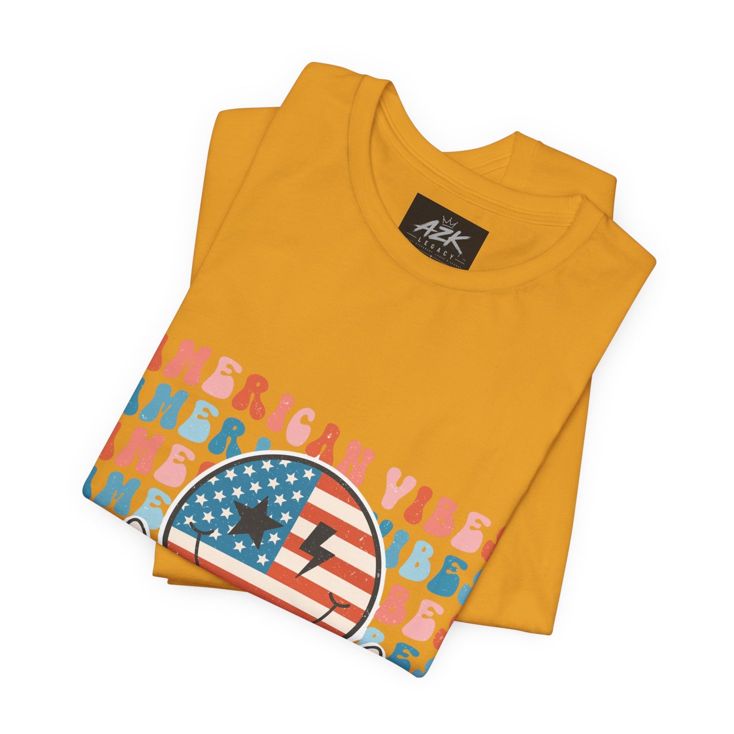 American Vibes T-Shirt — Retro Peace Sign Flag Tee (Fourth of July)
