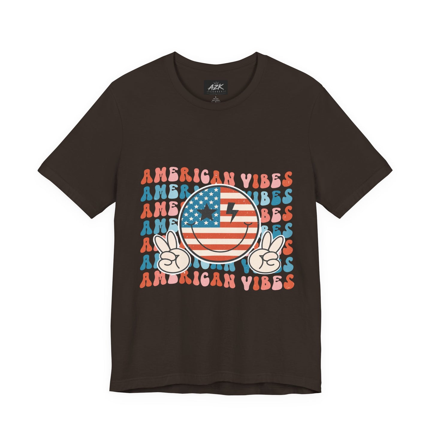 American Vibes T-Shirt — Retro Peace Sign Flag Tee (Fourth of July)
