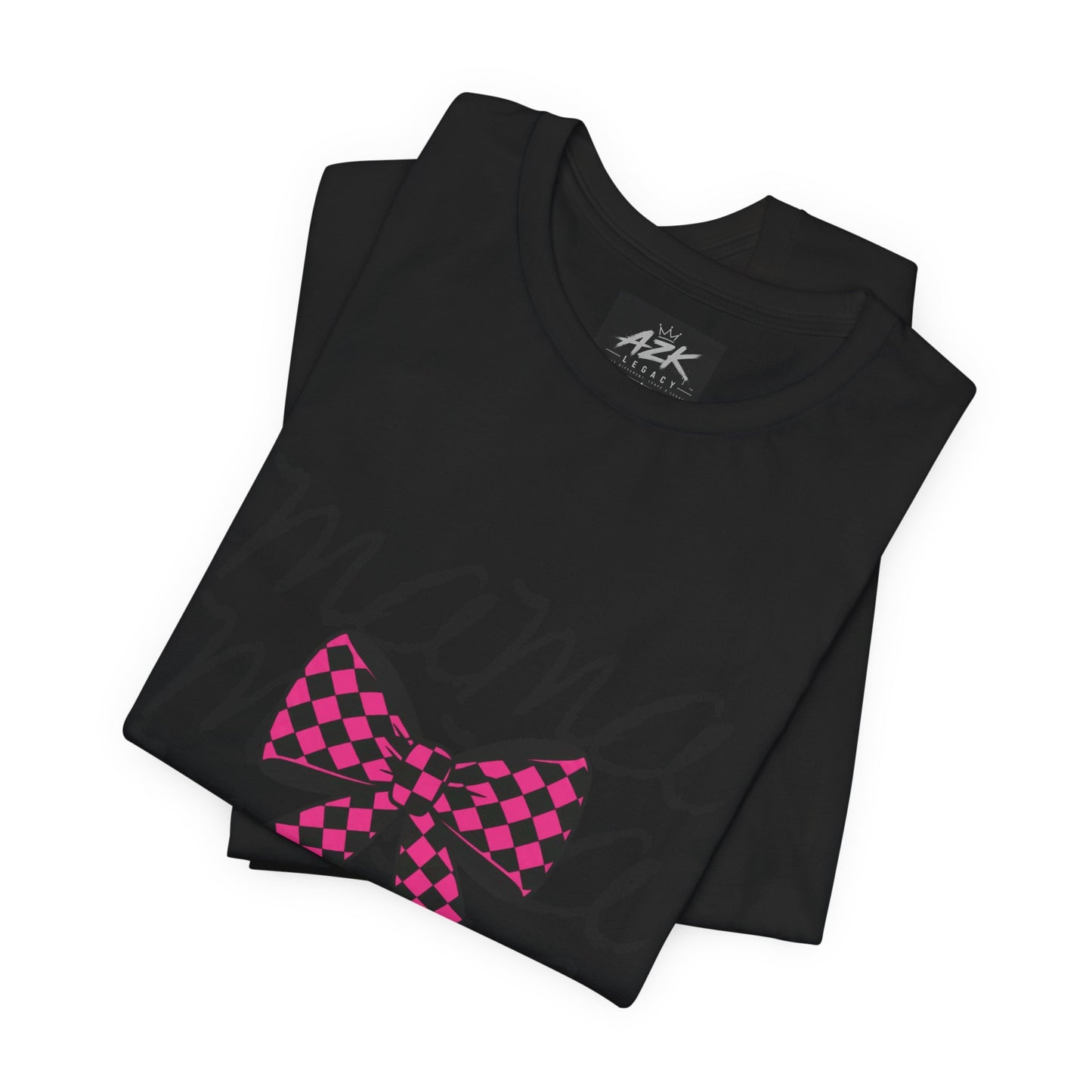 Mama Script Tee with Pink Plaid Bow