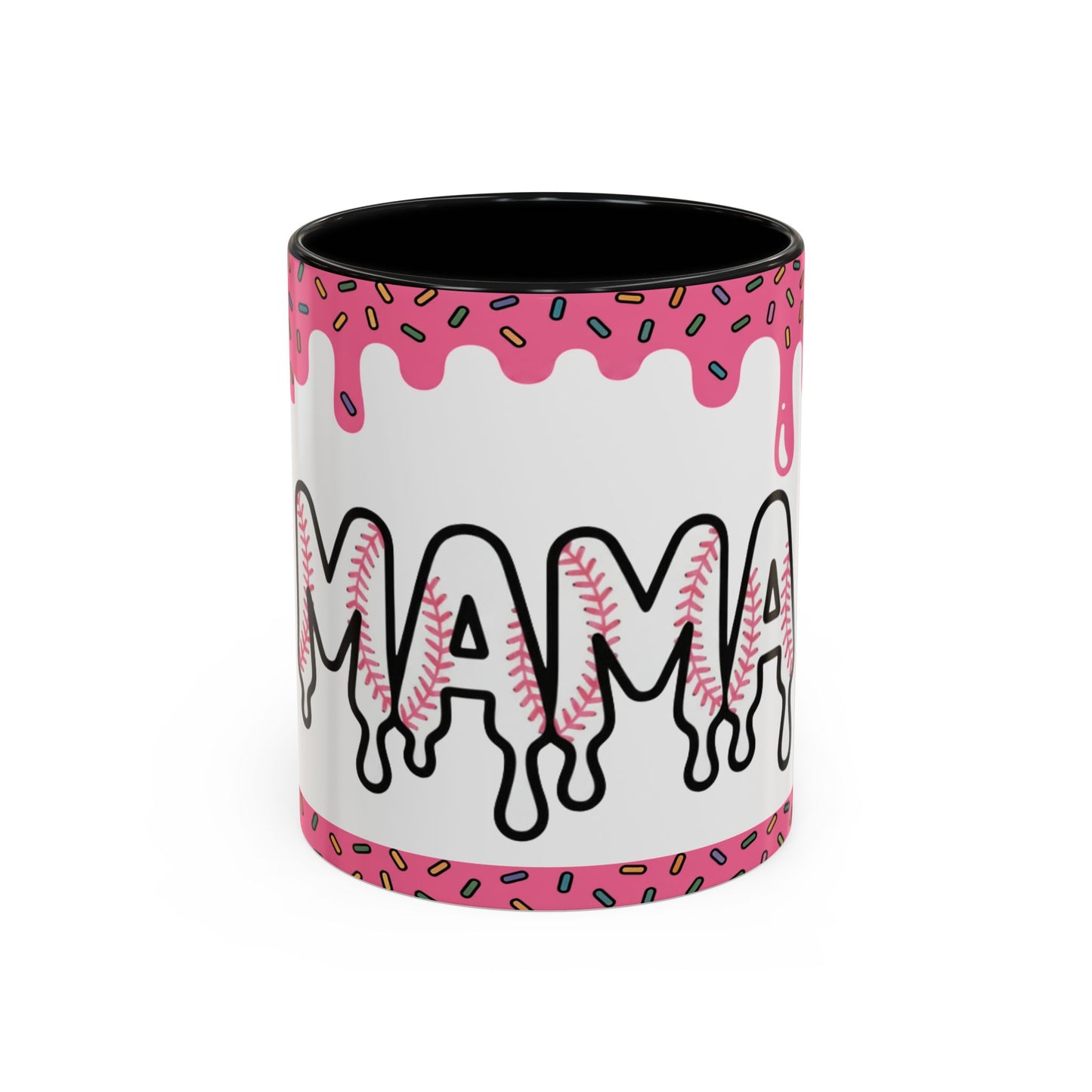 Mama Baseball Drip Accent Coffee Mug – Pink Sprinkle Baseball Mom Gift (11/15oz)