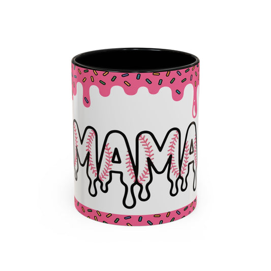 Mama Baseball Drip Accent Coffee Mug – Pink Sprinkle Baseball Mom Gift (11/15oz)