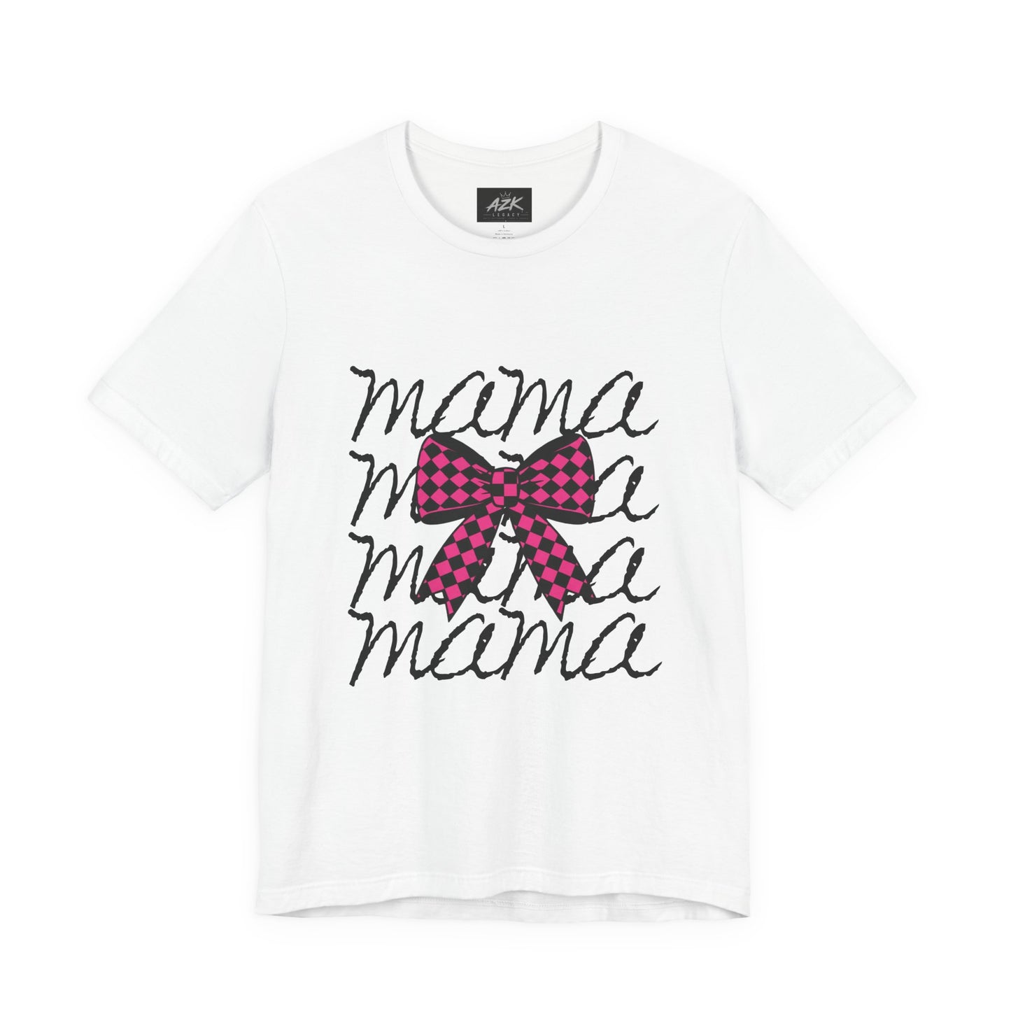 Mama Script Tee with Pink Plaid Bow