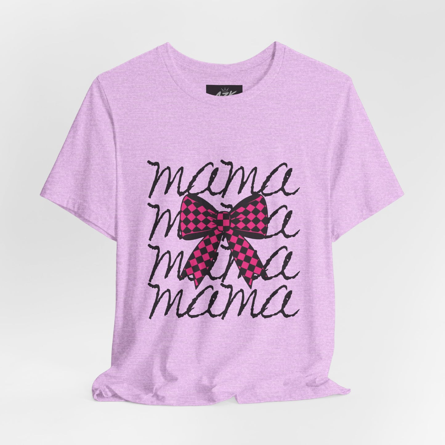 Mama Script Tee with Pink Plaid Bow