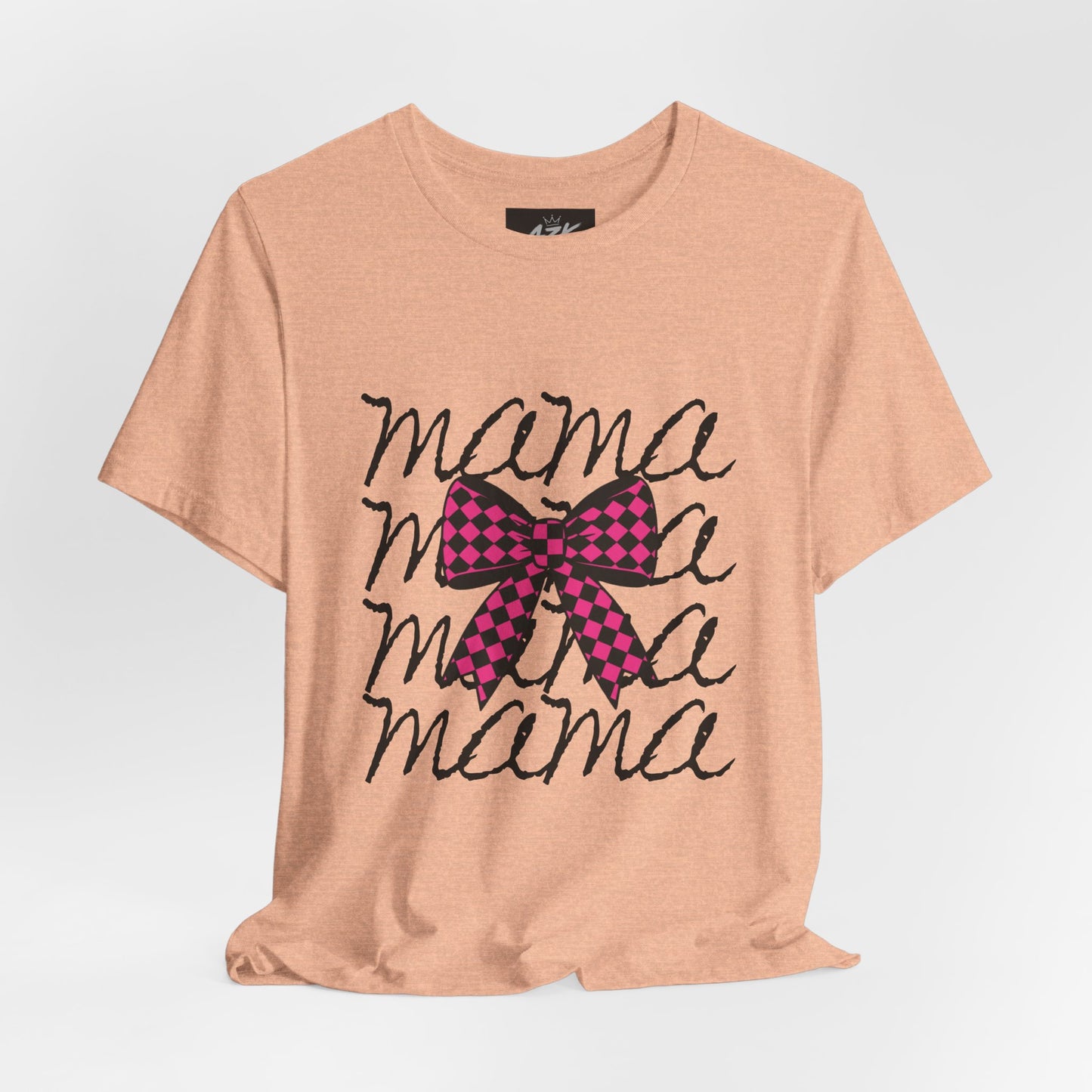 Mama Script Tee with Pink Plaid Bow