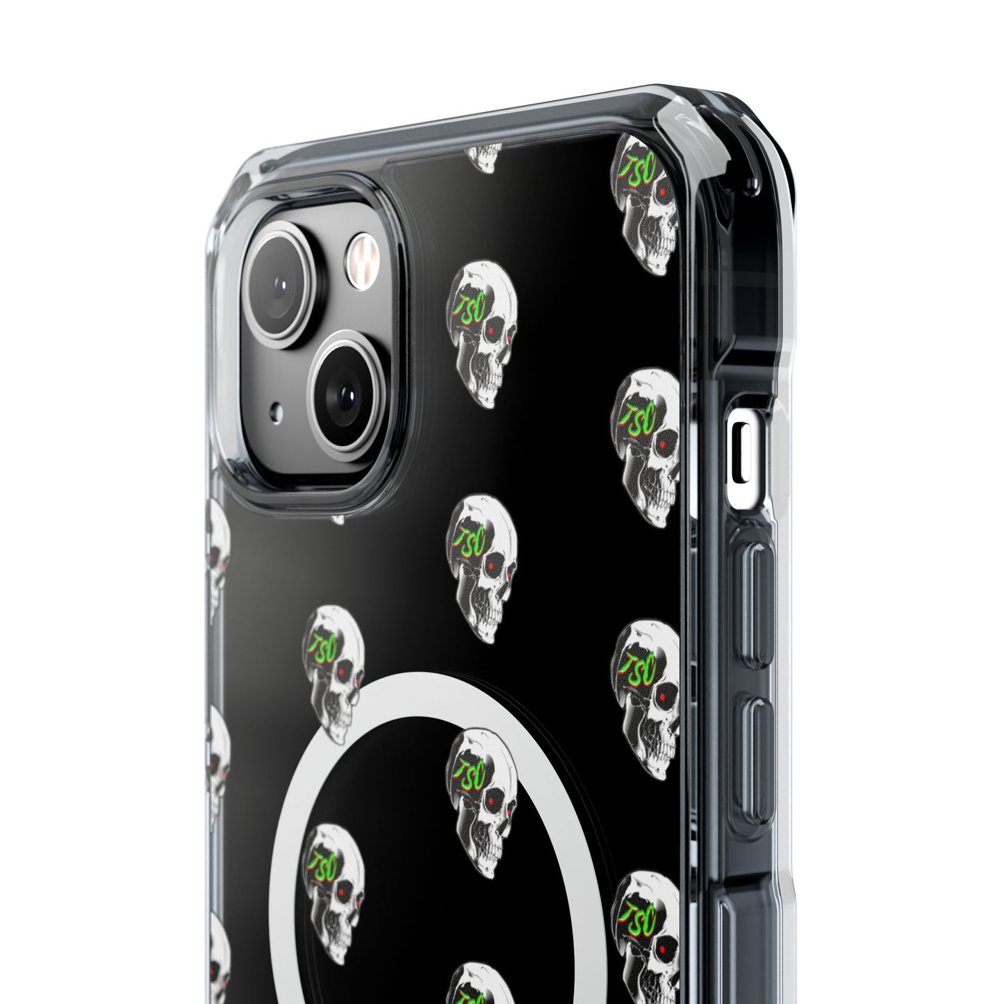 Clear MagSafe Phone Case — Green Eye Skull Pattern
