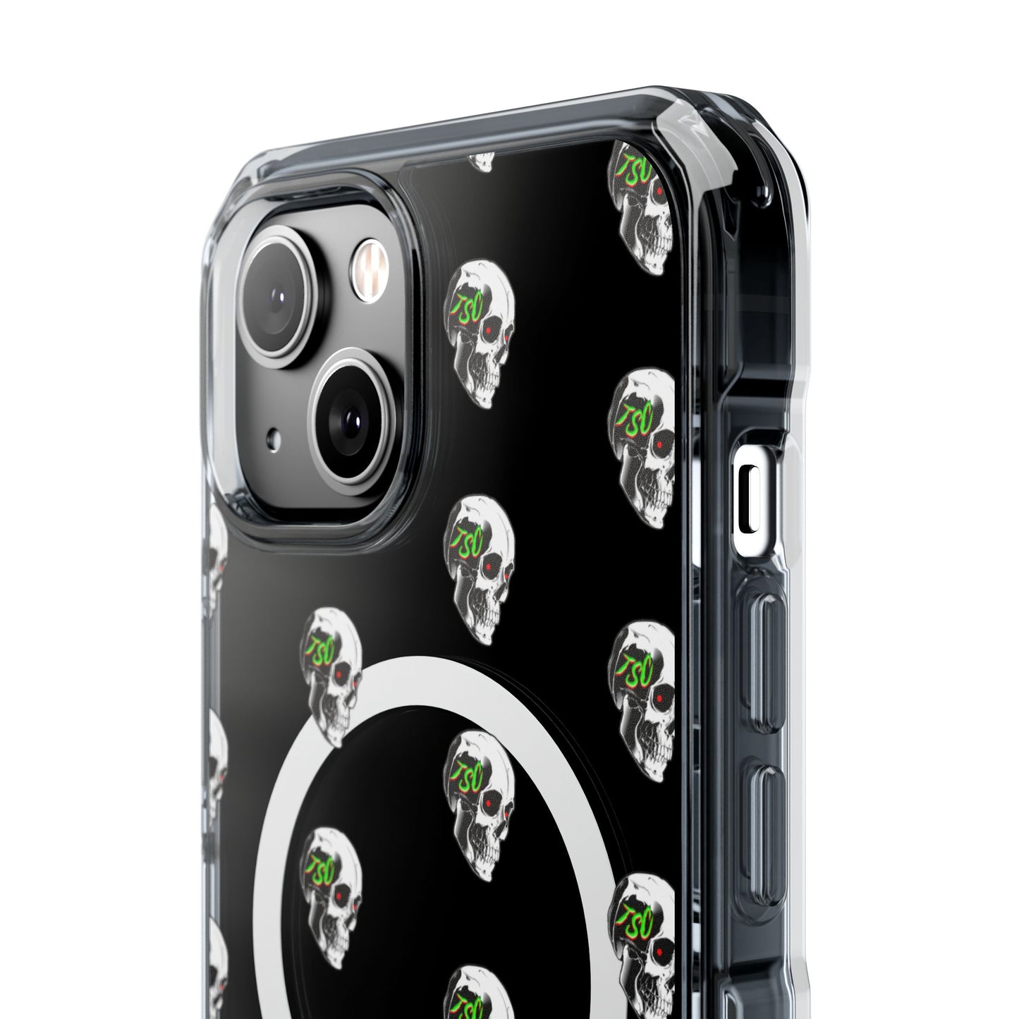 Clear MagSafe Phone Case — Green Eye Skull Pattern
