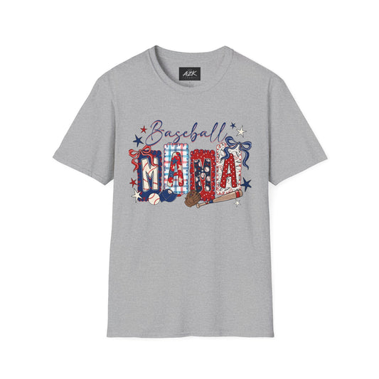 Baseball Mama T-Shirt — Patriotic Stars & Stripes Mom Tee