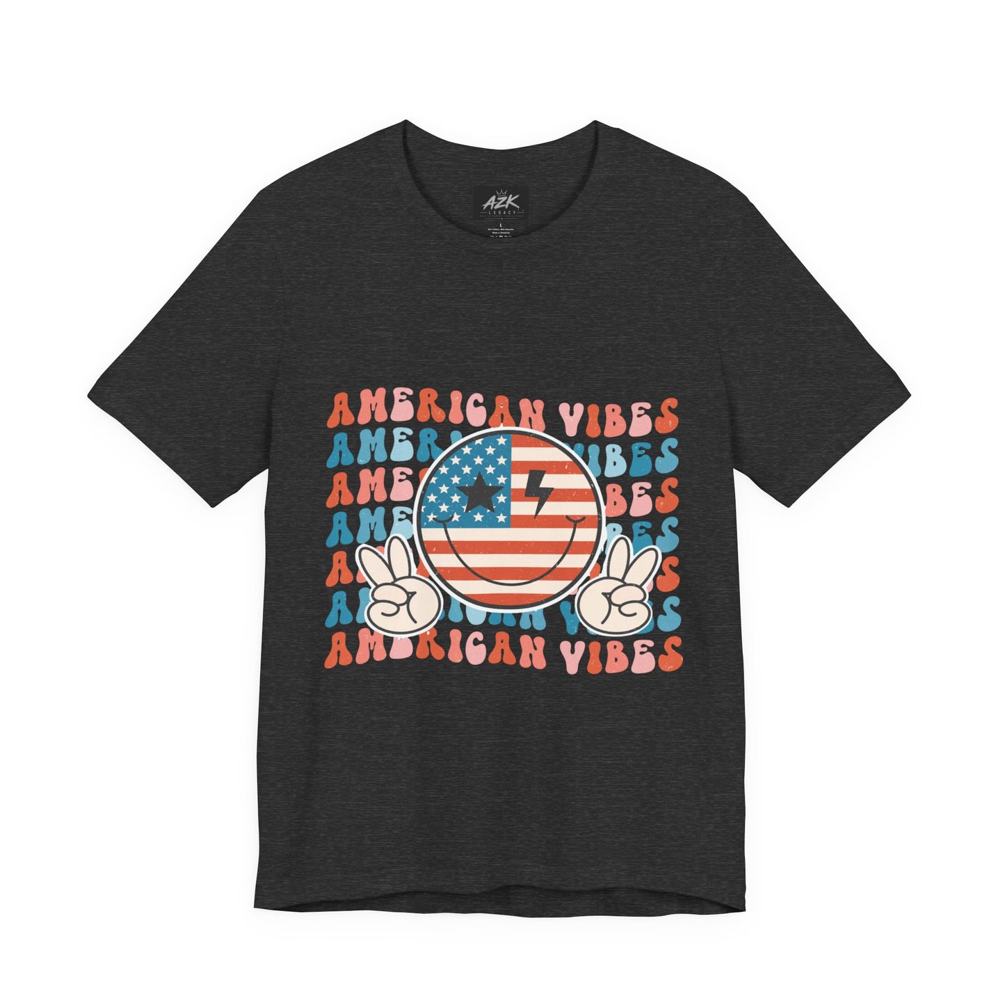 American Vibes T-Shirt — Retro Peace Sign Flag Tee (Fourth of July)