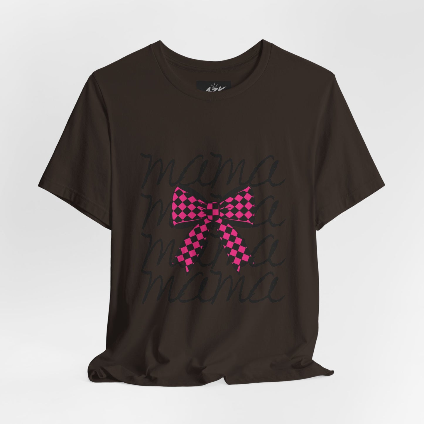 Mama Script Tee with Pink Plaid Bow