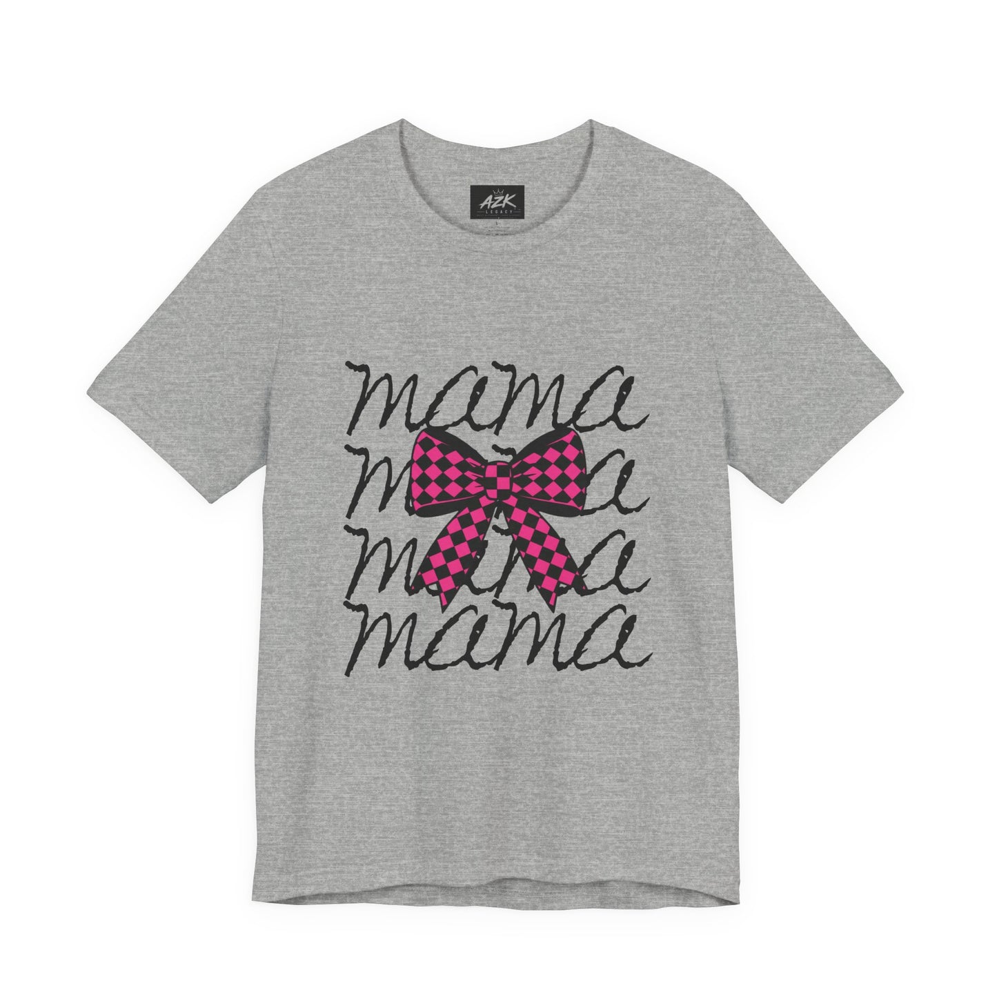 Mama Script Tee with Pink Plaid Bow