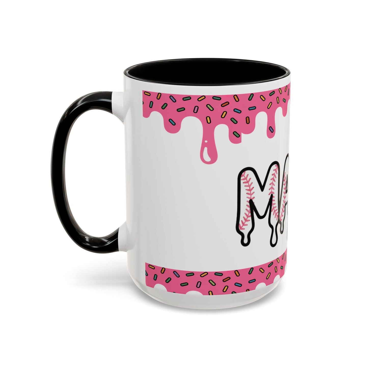 Mama Baseball Drip Accent Coffee Mug – Pink Sprinkle Baseball Mom Gift (11/15oz)