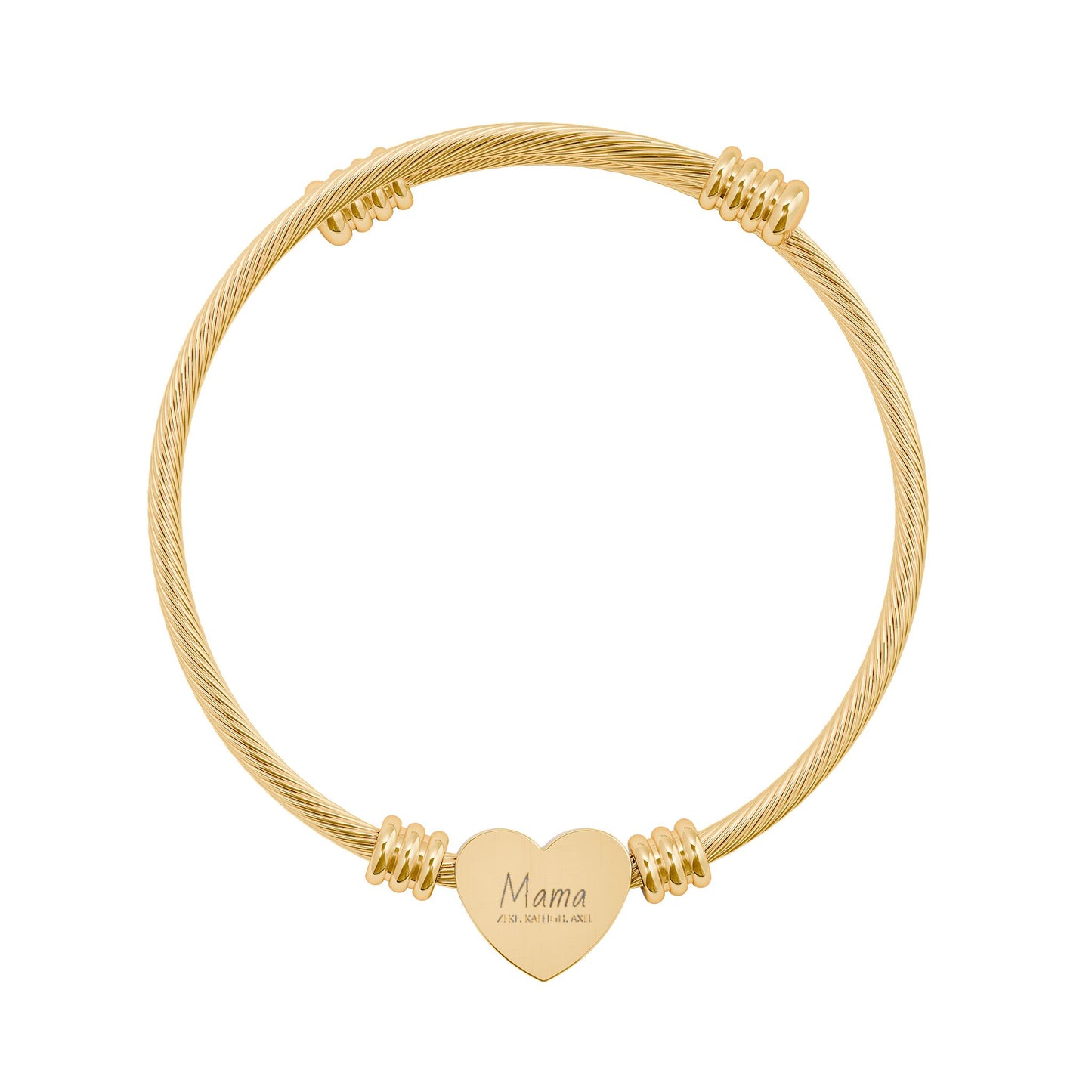 Engravable Heart Cuff Bracelet — Personalized Engraved Heart Cable Bracelet (Silver or Gold)