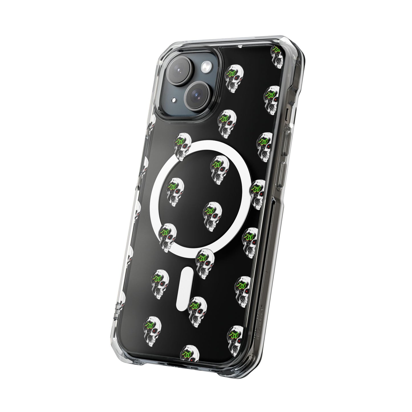Clear MagSafe Phone Case — Green Eye Skull Pattern