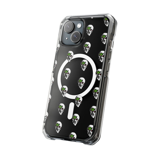 Clear MagSafe Phone Case — Green Eye Skull Pattern