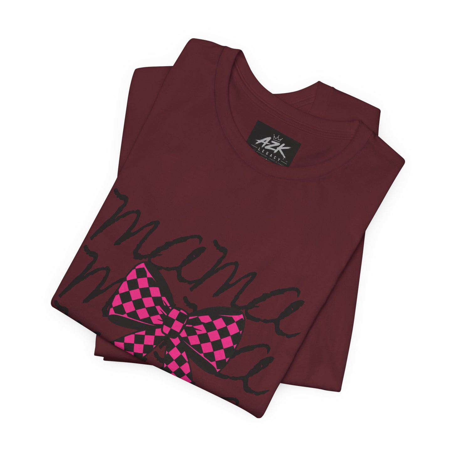 Mama Script Tee with Pink Plaid Bow