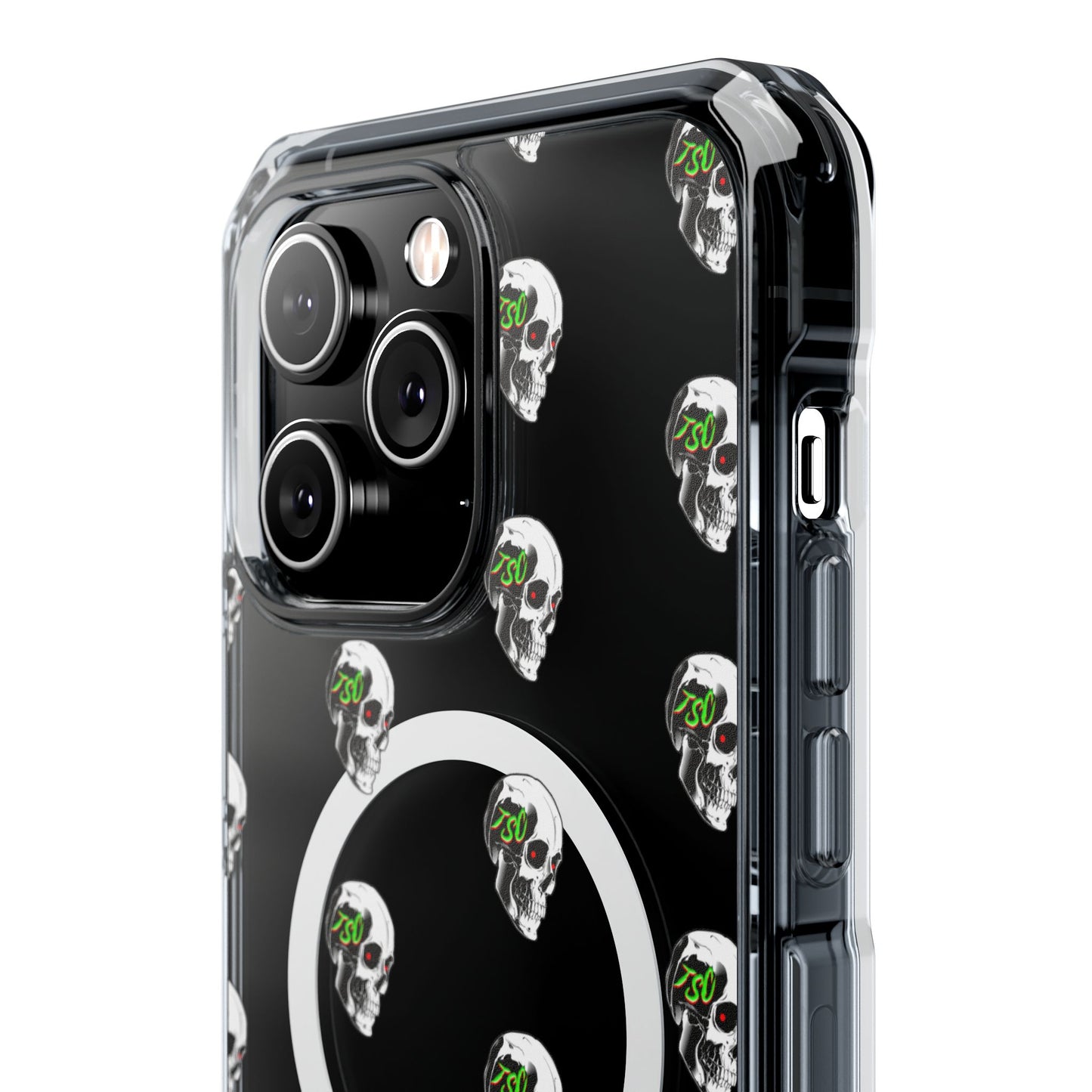 Clear MagSafe Phone Case — Green Eye Skull Pattern