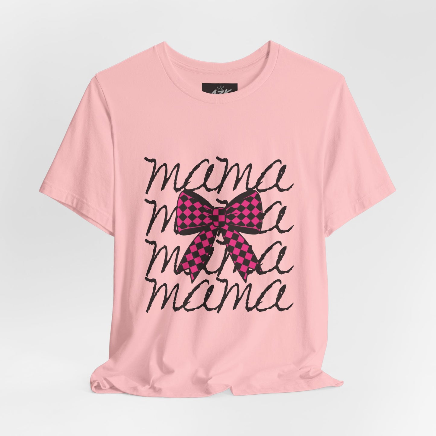 Mama Script Tee with Pink Plaid Bow
