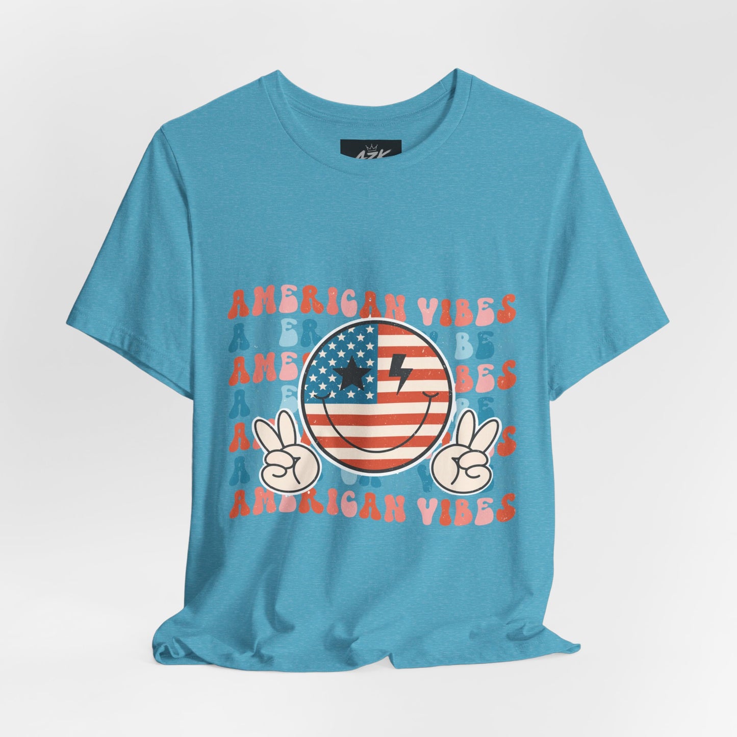 American Vibes T-Shirt — Retro Peace Sign Flag Tee (Fourth of July)