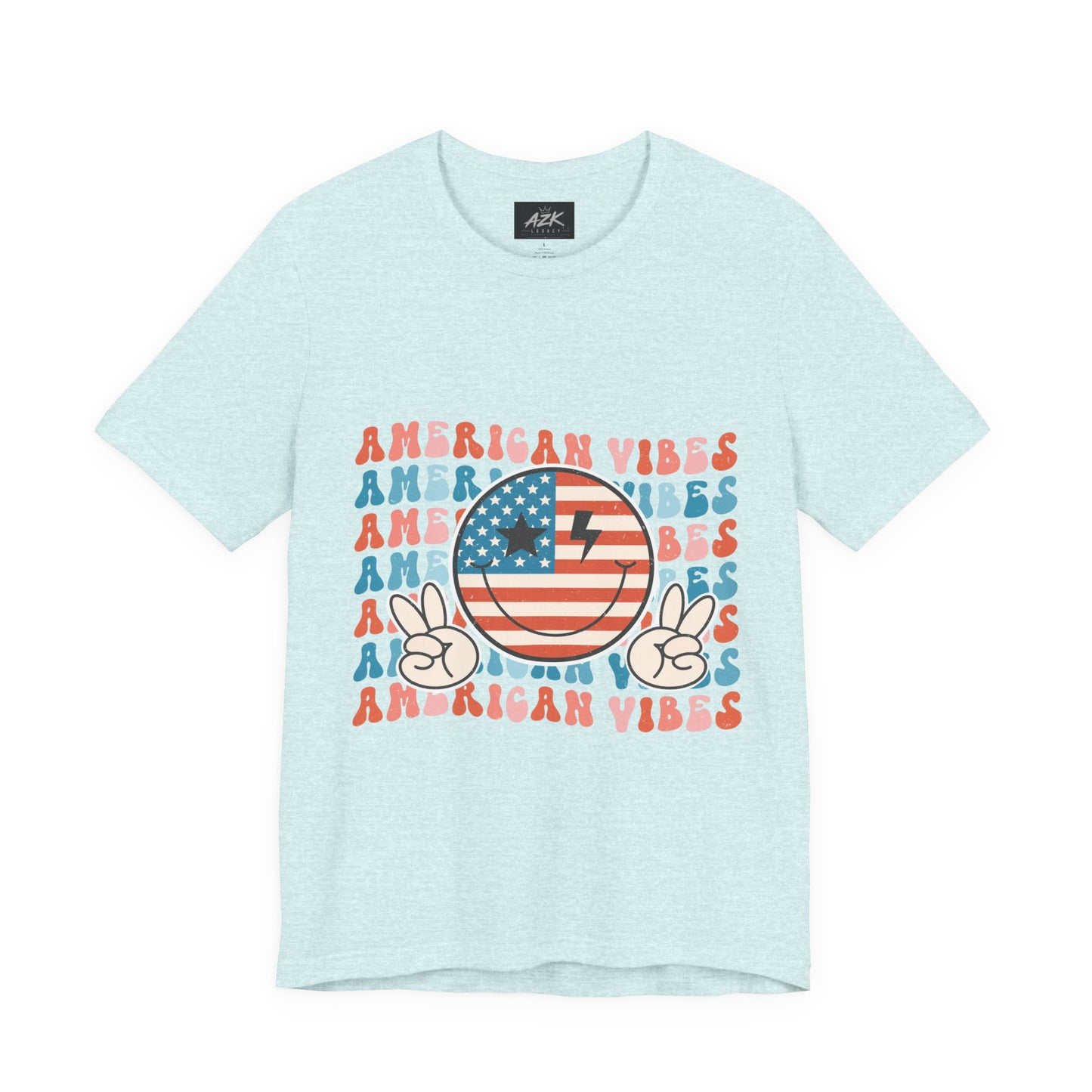 American Vibes T-Shirt — Retro Peace Sign Flag Tee (Fourth of July)