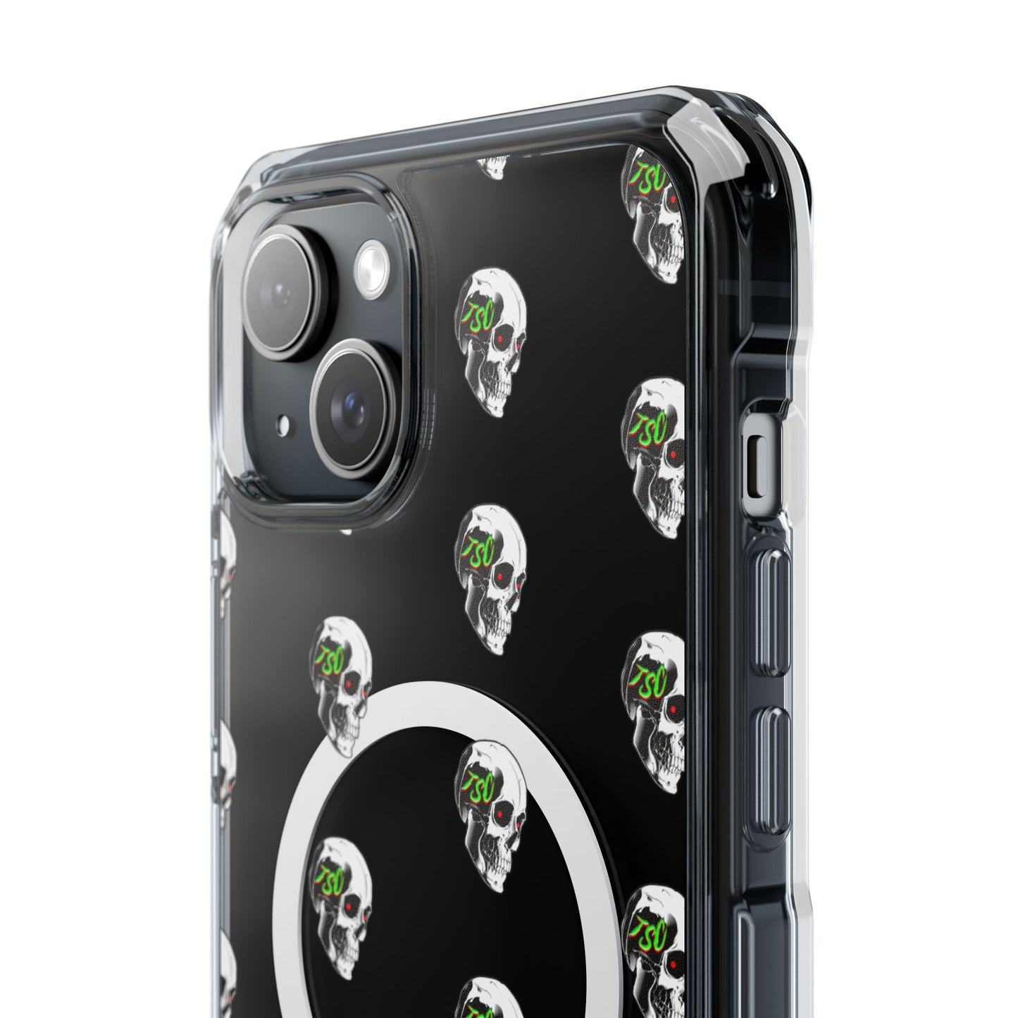 Clear MagSafe Phone Case — Green Eye Skull Pattern