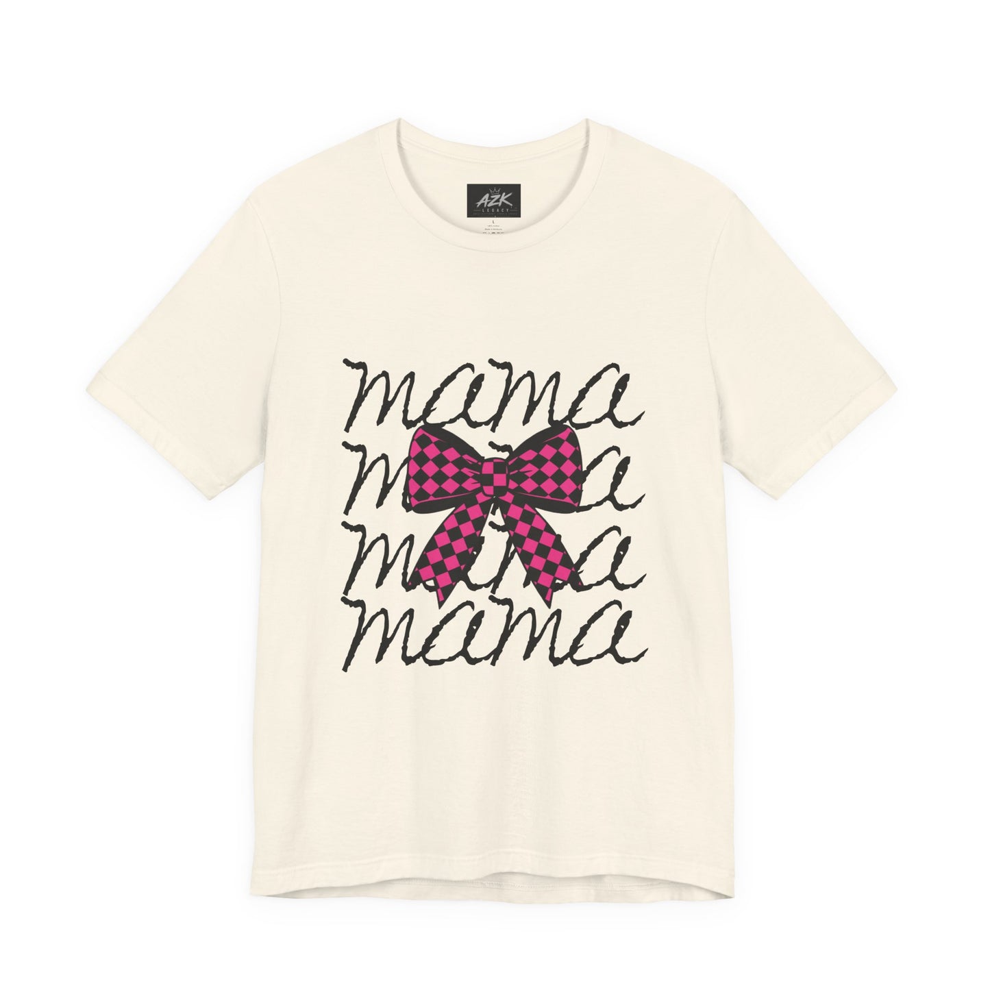 Mama Script Tee with Pink Plaid Bow