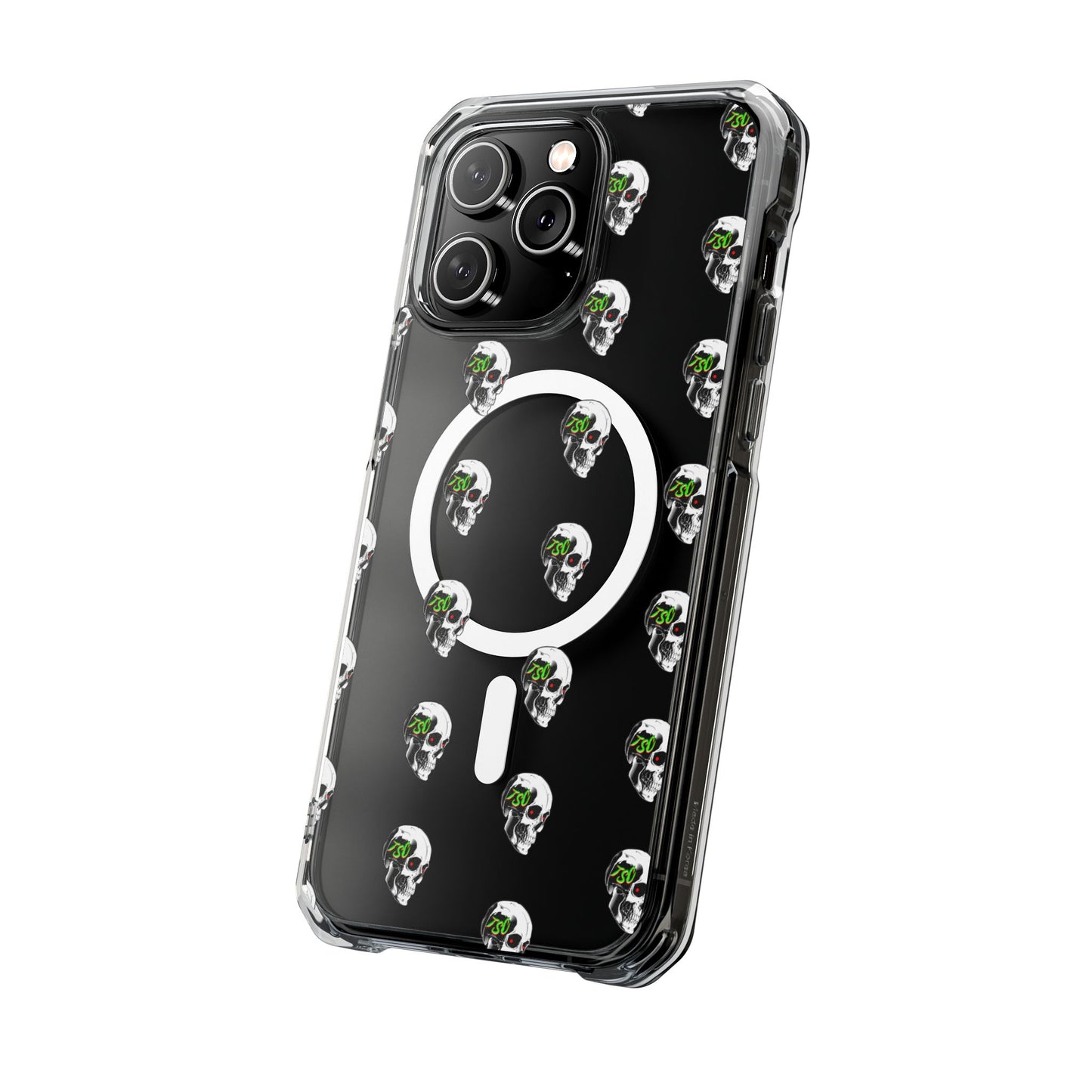 Clear MagSafe Phone Case — Green Eye Skull Pattern
