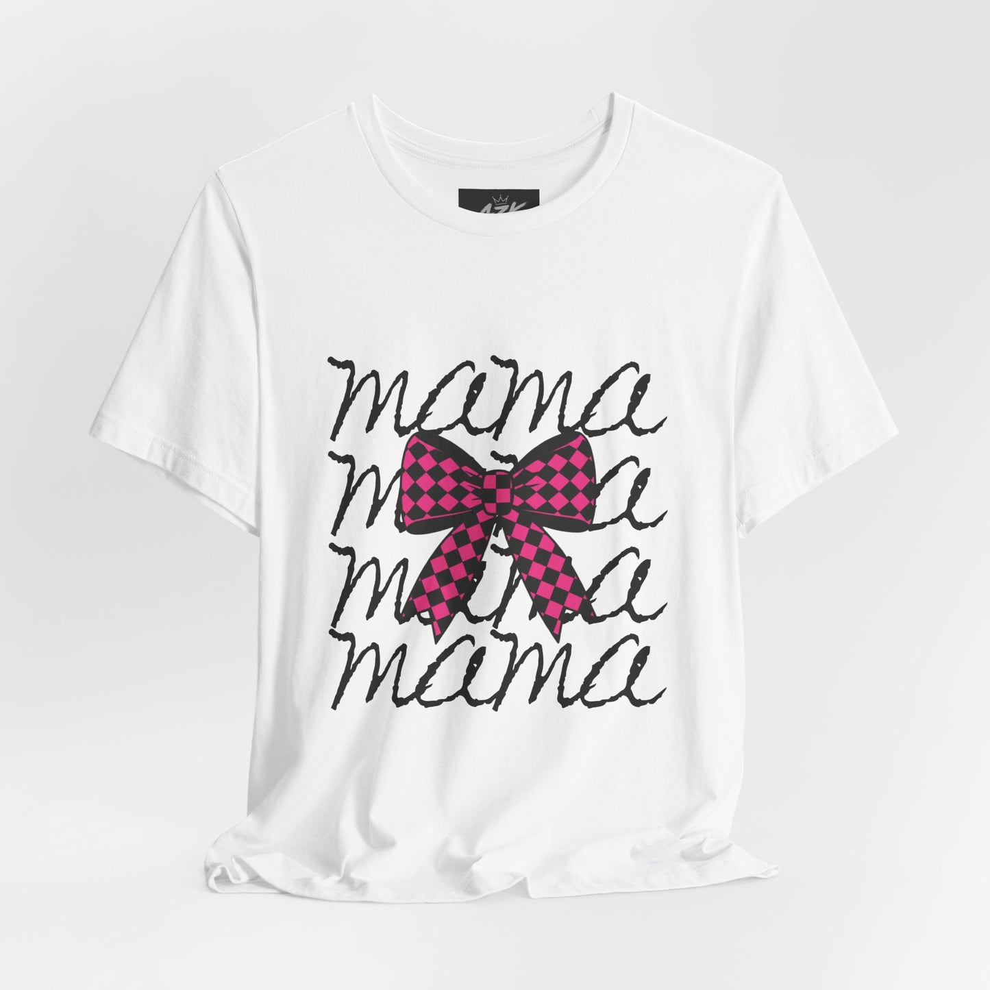 Mama Script Tee with Pink Plaid Bow