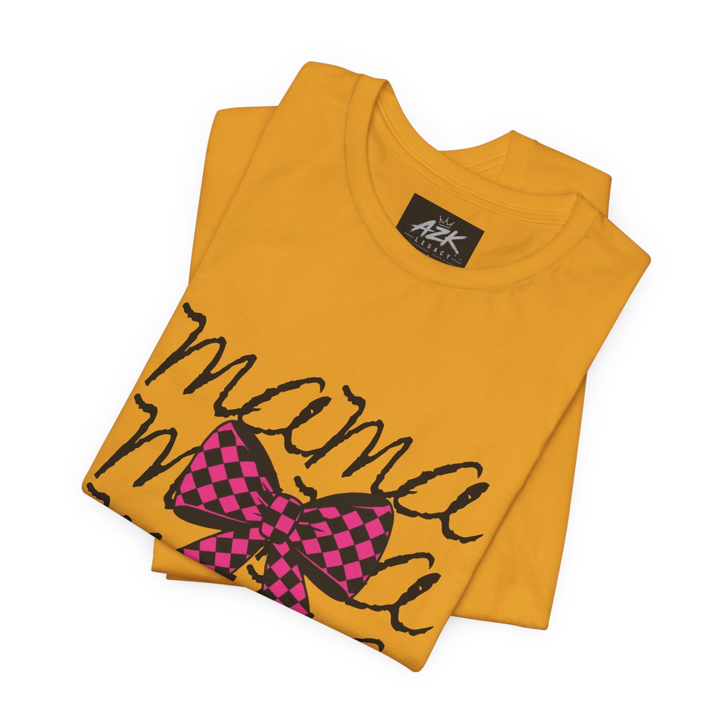 Mama Script Tee with Pink Plaid Bow